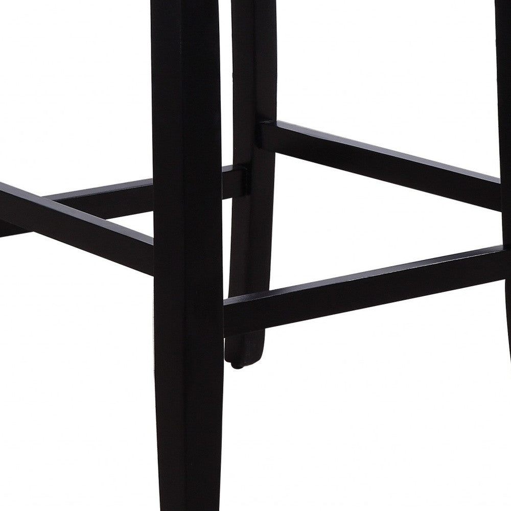 Set of Two White and Black Faux Leather and Solid Wood Counter Height Bar Chairs-Bar Chairs-DECOROLALA