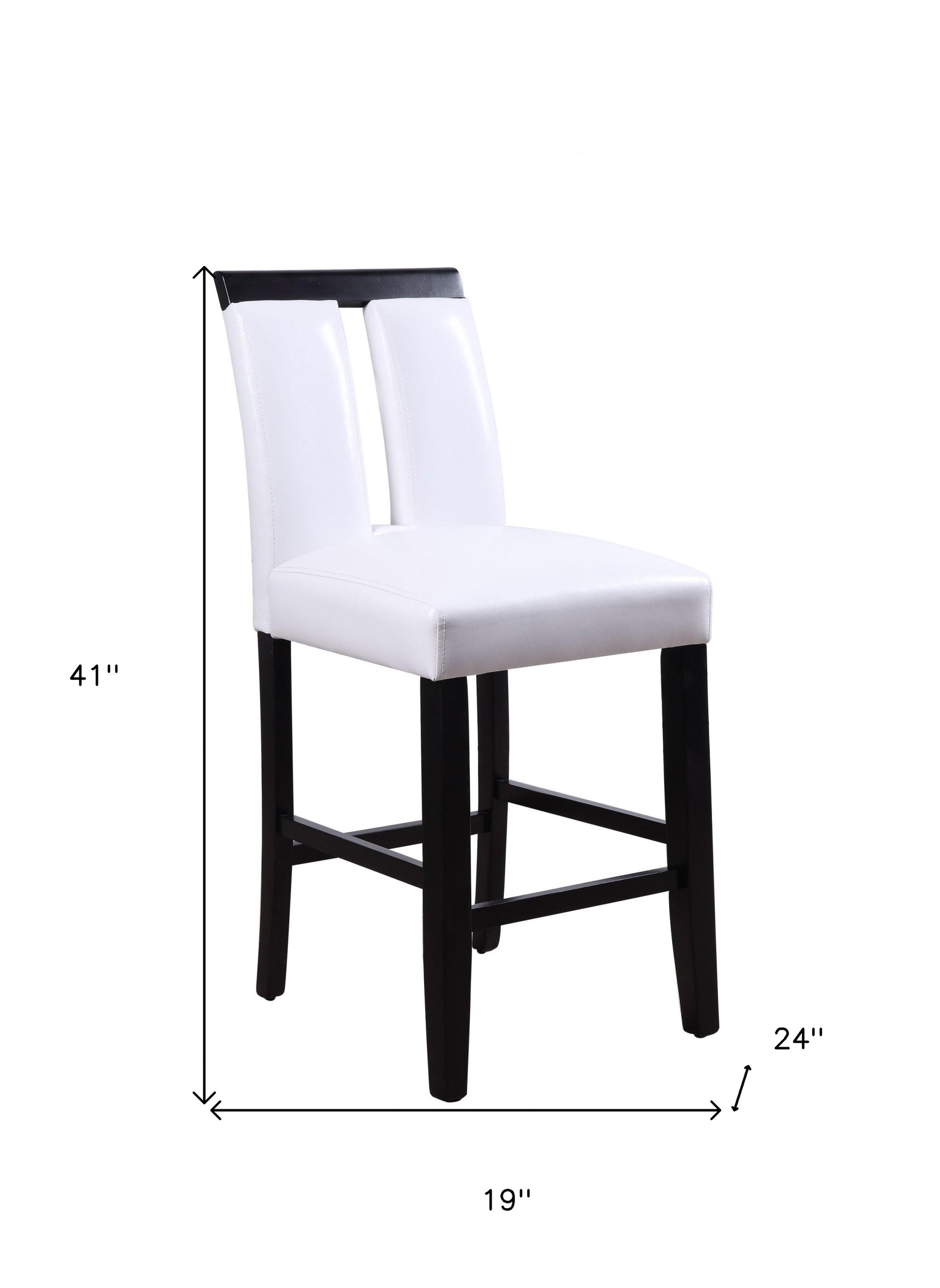 Set of Two White and Black Faux Leather and Solid Wood Counter Height Bar Chairs-Bar Chairs-DECOROLALA