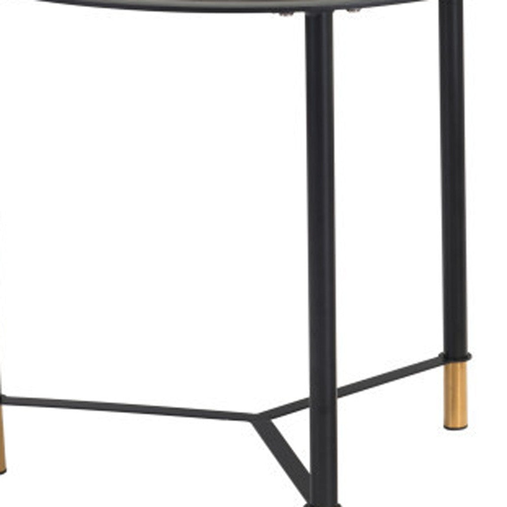 Set of Two White and Black Faux Marble And Glass And Steel Round Bunching Coffee Tables-Coffee Tables-DECOROLALA