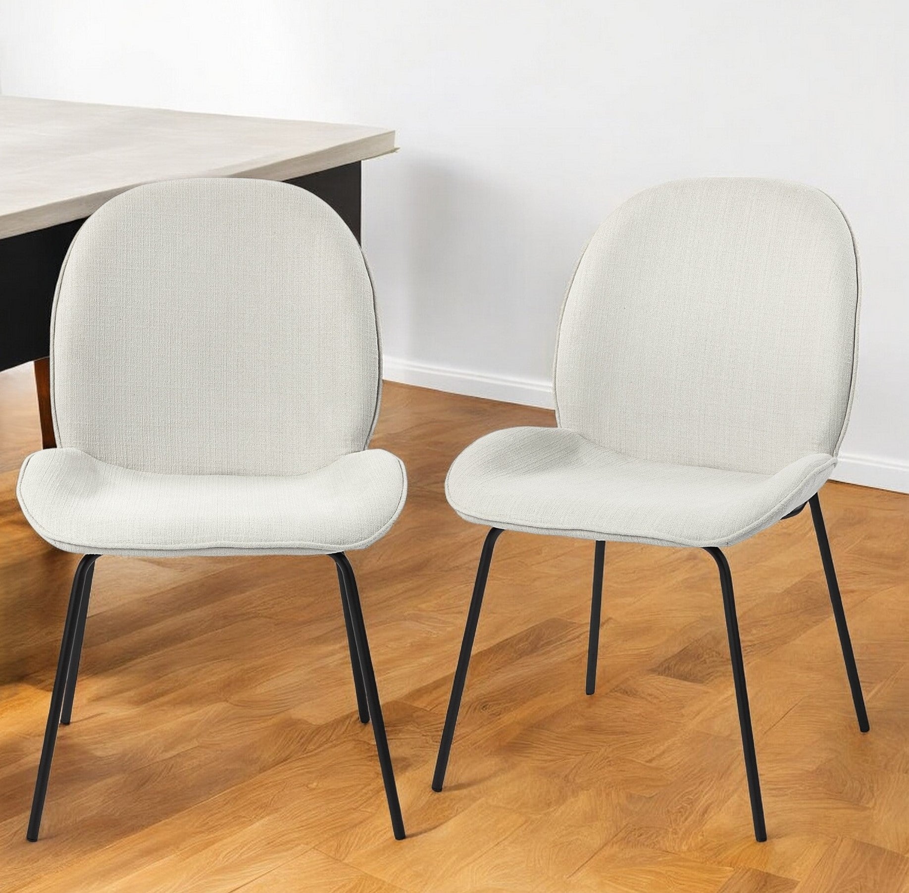 Set of Two White and Black Upholstered Fabric Dining Side Chairs-Dining Chairs-DECOROLALA