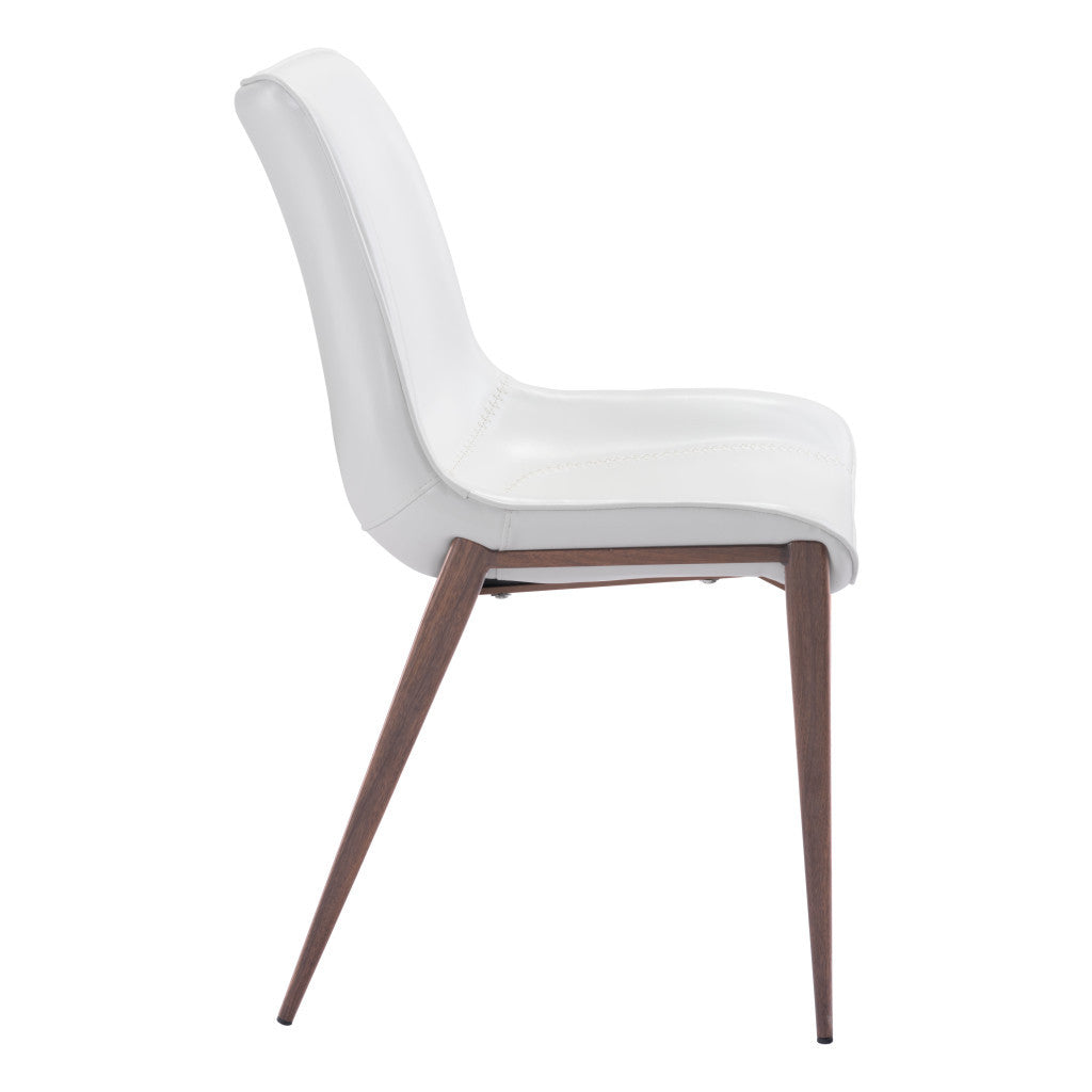 Set of Two White and Brown Upholstered Faux Leather Dining Side Chairs-Dining Chairs-DECOROLALA