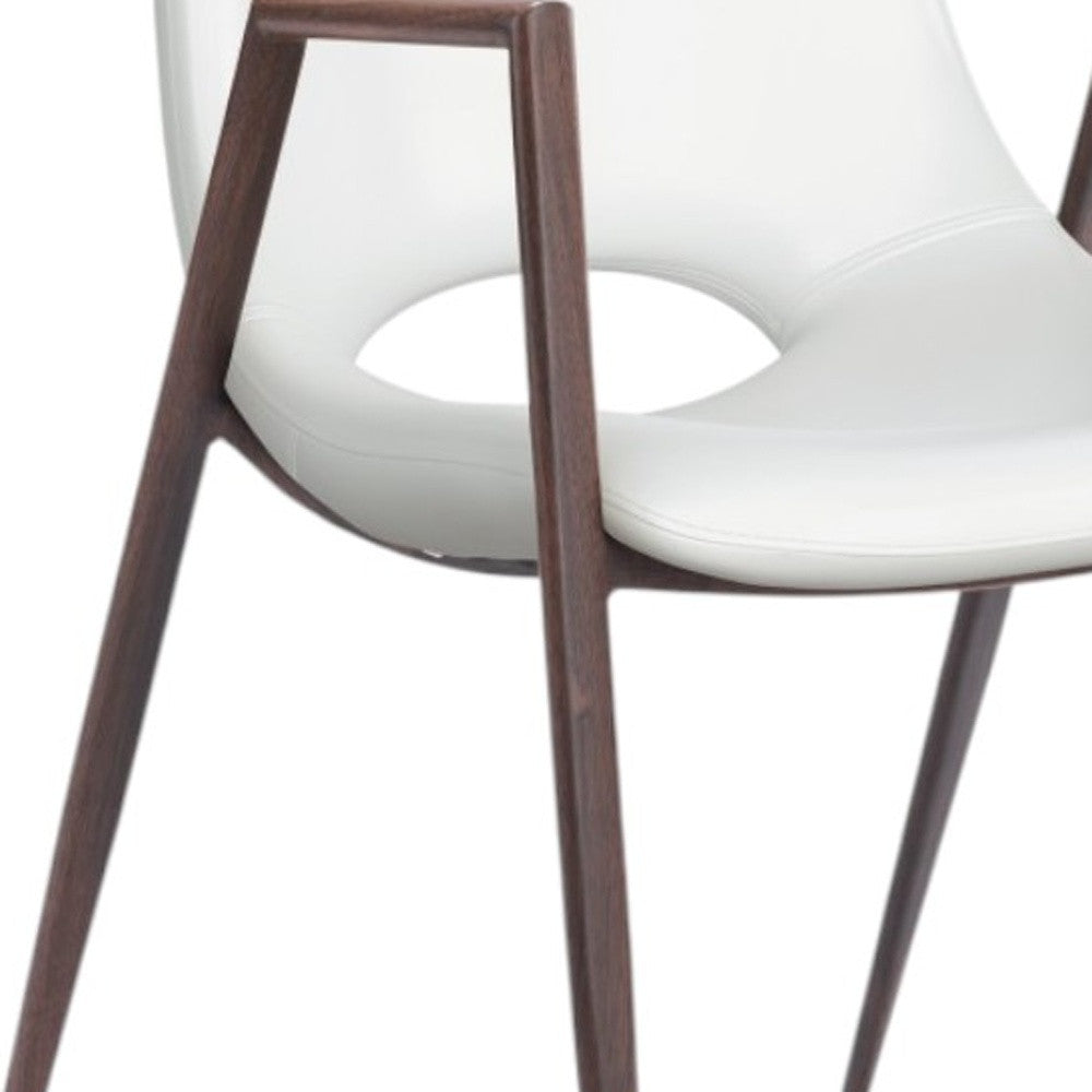 Set of Two White and Brown Upholstered Faux Leather Open Back Dining Arm Chairs-Dining Chairs-DECOROLALA