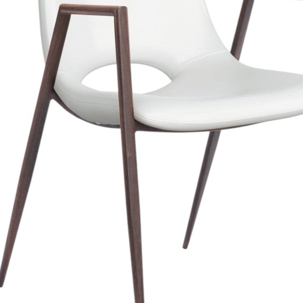 Set of Two White and Brown Upholstered Faux Leather Open Back Dining Arm Chairs-Dining Chairs-DECOROLALA