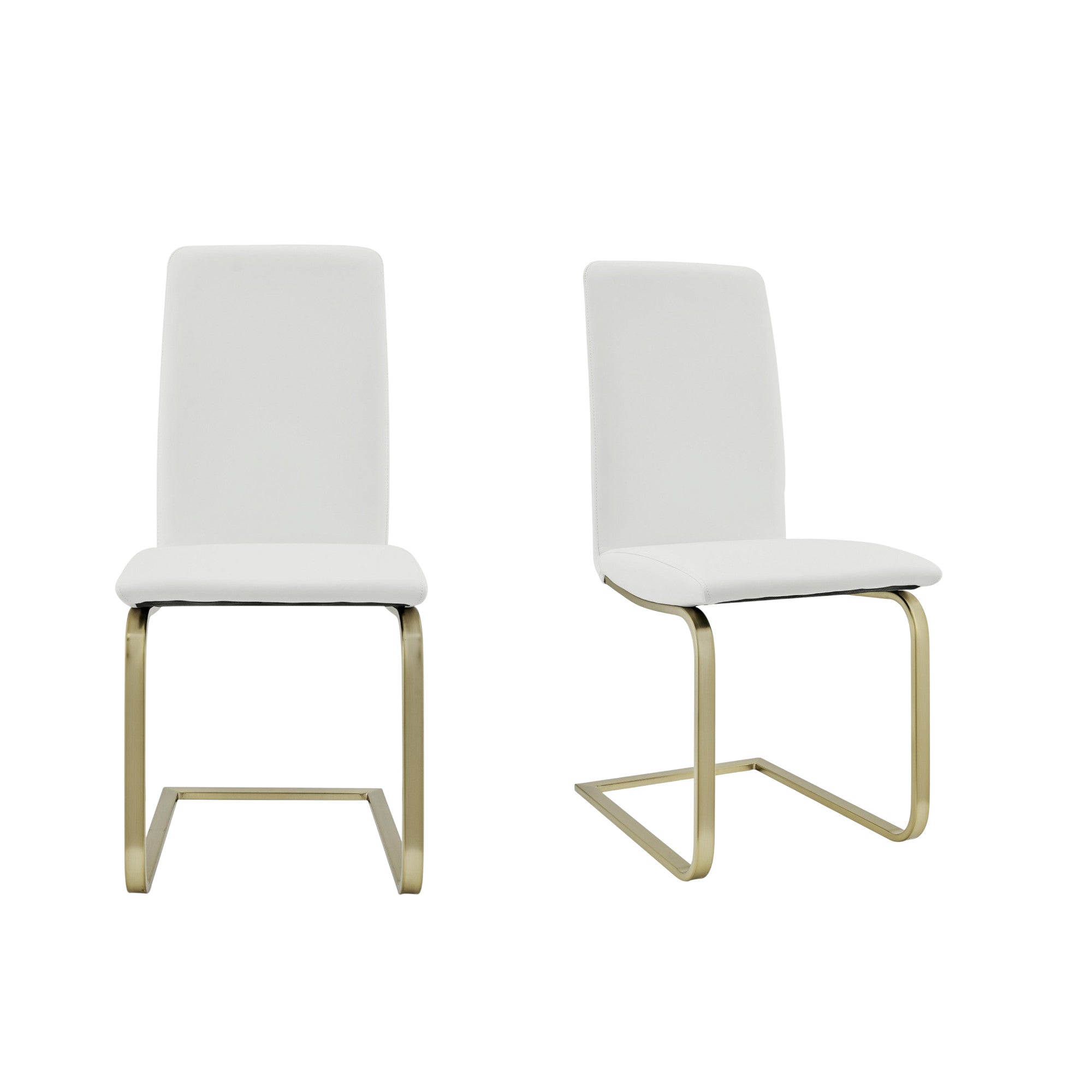 Set of Two White and Gold Upholstered Leather Dining Side Chairs-Dining Chairs-DECOROLALA