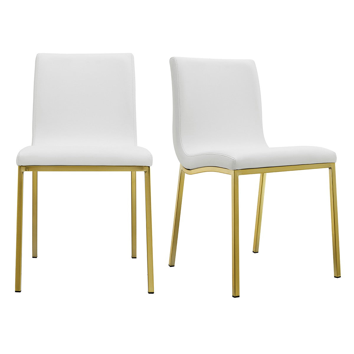 Set of Two White and Gold Upholstered Leather Dining Side Chairs-Dining Chairs-DECOROLALA