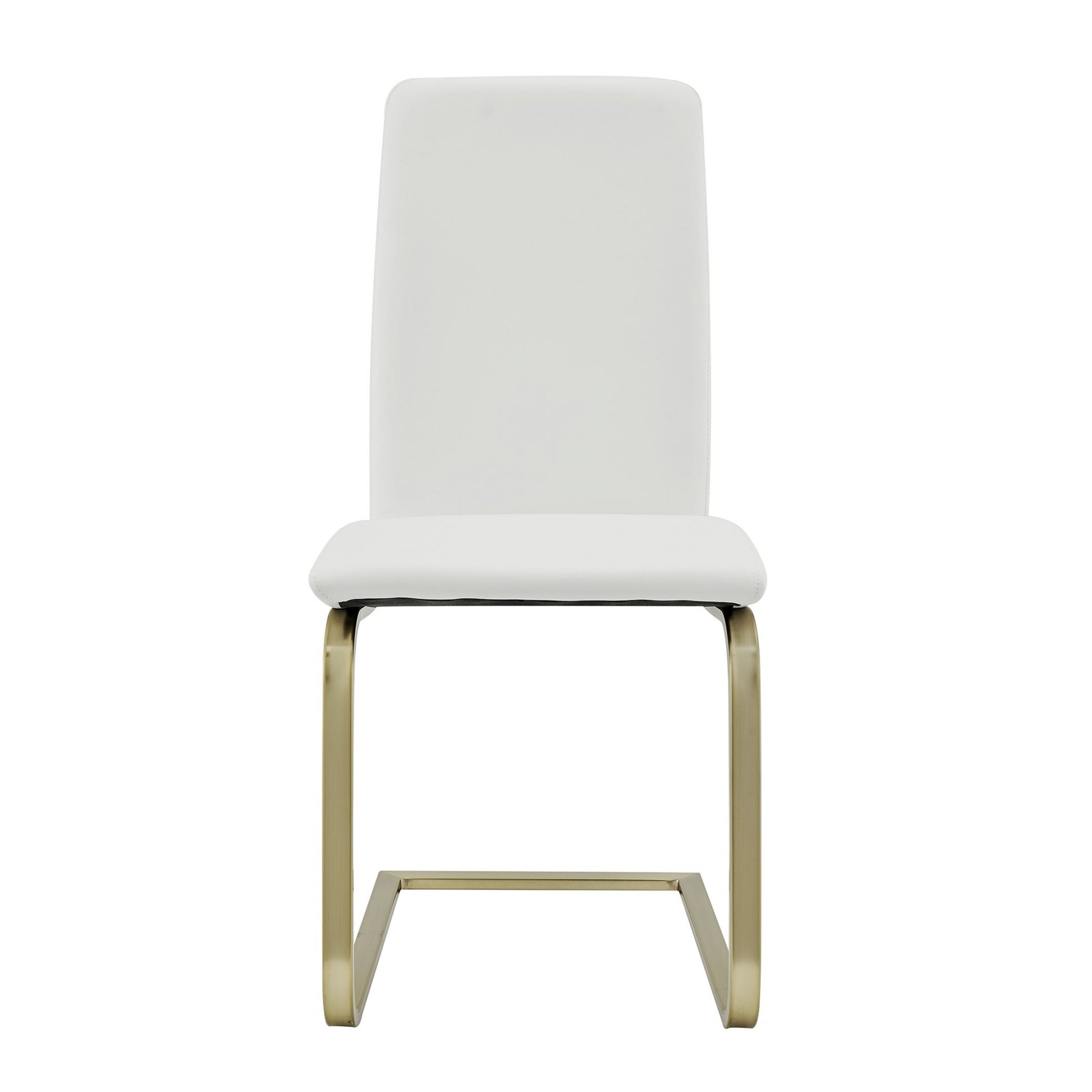 Set of Two White and Gold Upholstered Leather Dining Side Chairs-Dining Chairs-DECOROLALA