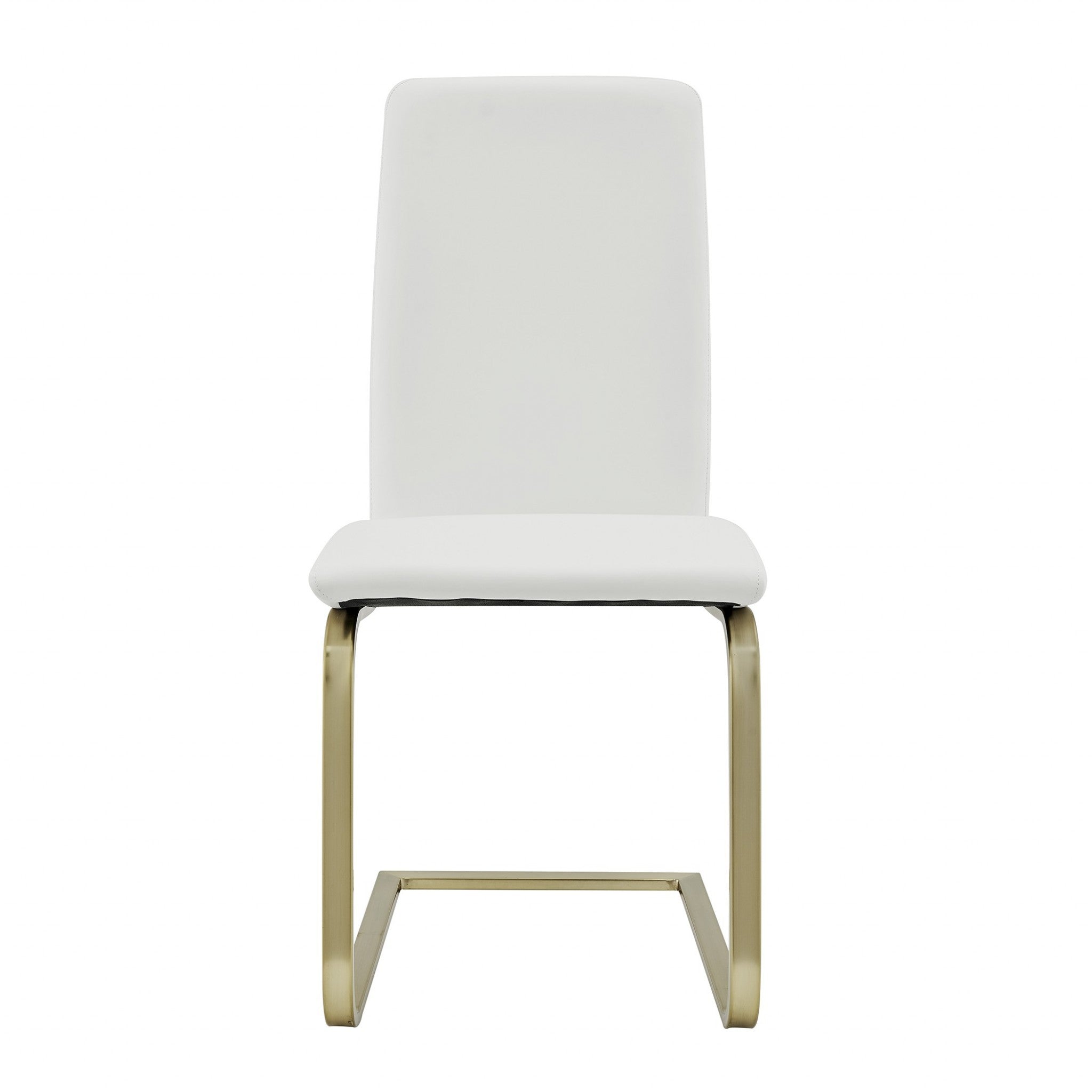 Set of Two White and Gold Upholstered Leather Dining Side Chairs-Dining Chairs-DECOROLALA