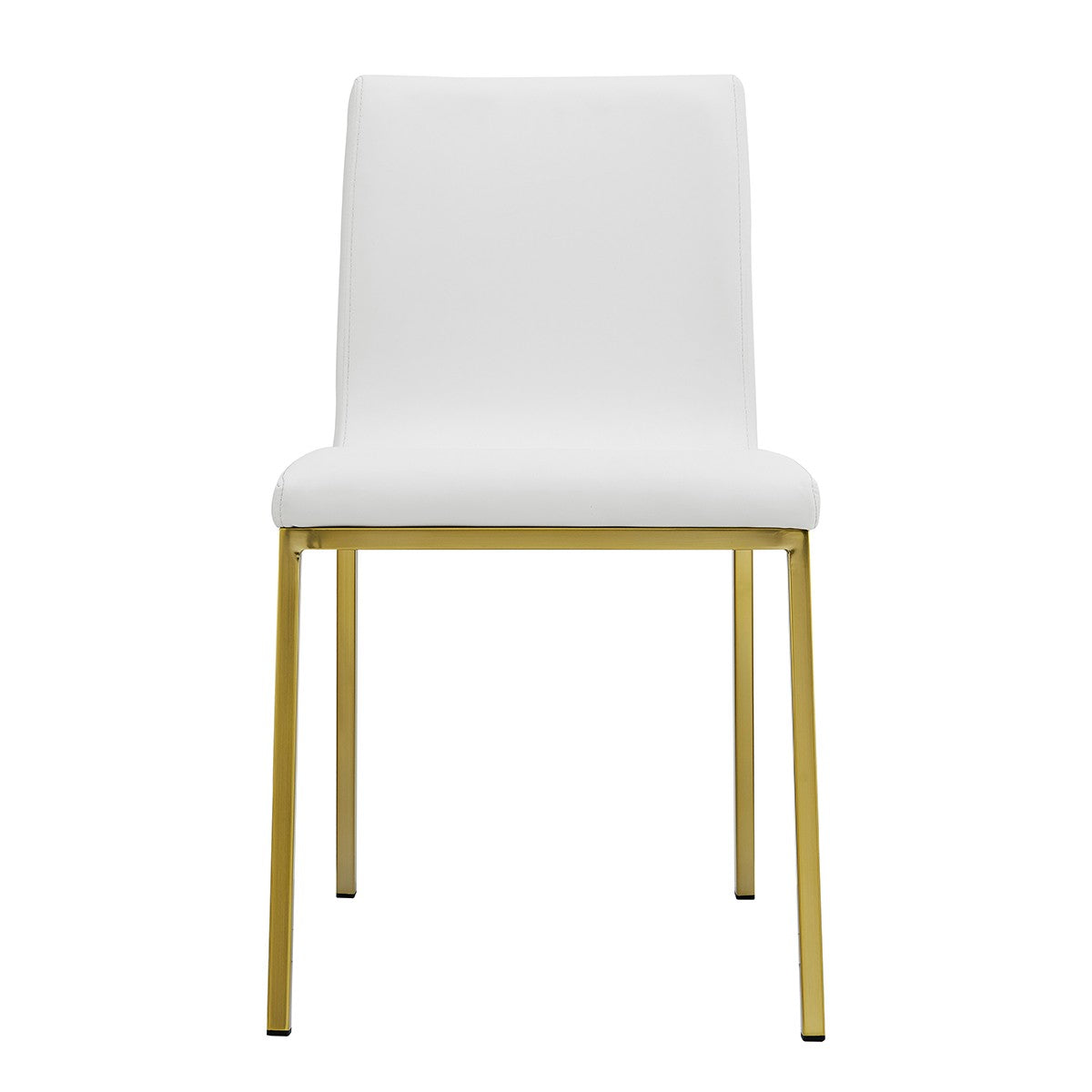 Set of Two White and Gold Upholstered Leather Dining Side Chairs-Dining Chairs-DECOROLALA