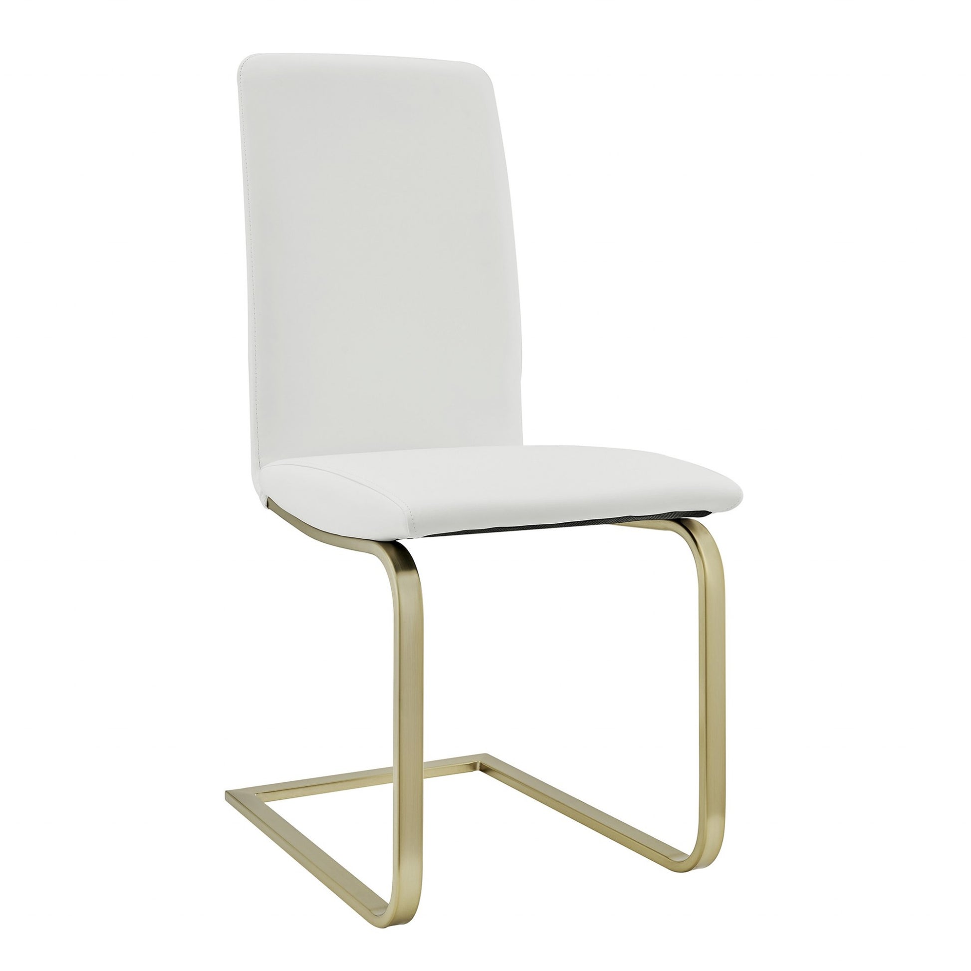 Set of Two White and Gold Upholstered Leather Dining Side Chairs-Dining Chairs-DECOROLALA