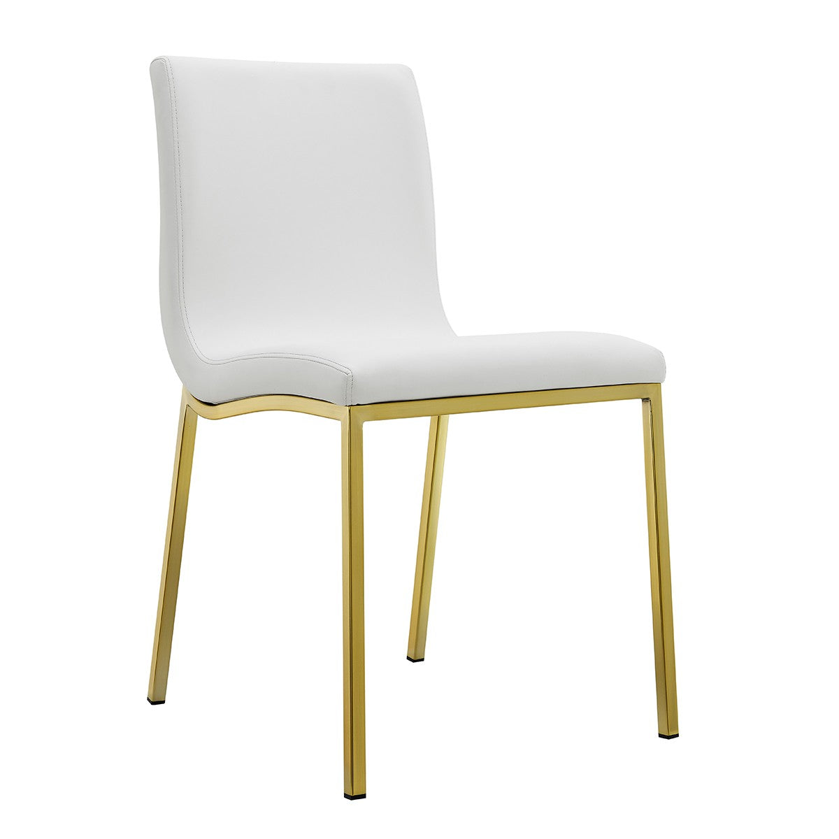 Set of Two White and Gold Upholstered Leather Dining Side Chairs-Dining Chairs-DECOROLALA