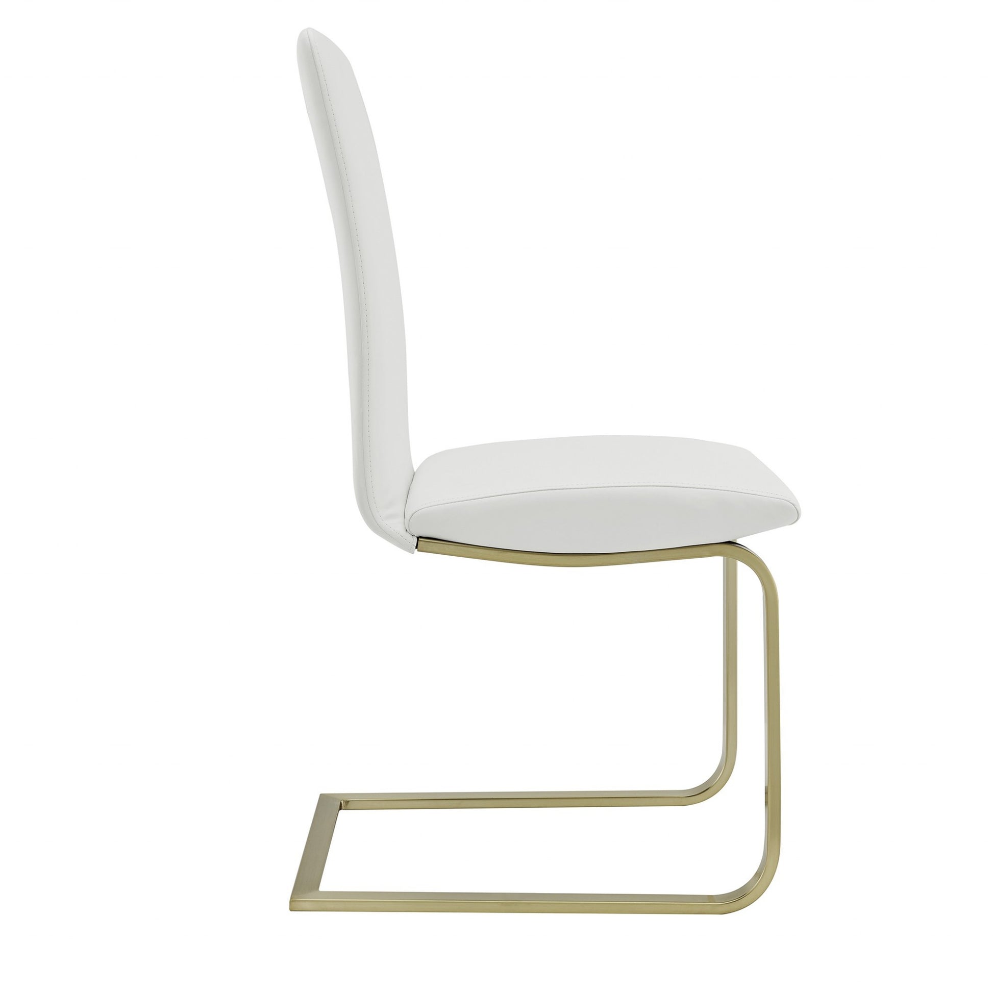 Set of Two White and Gold Upholstered Leather Dining Side Chairs-Dining Chairs-DECOROLALA