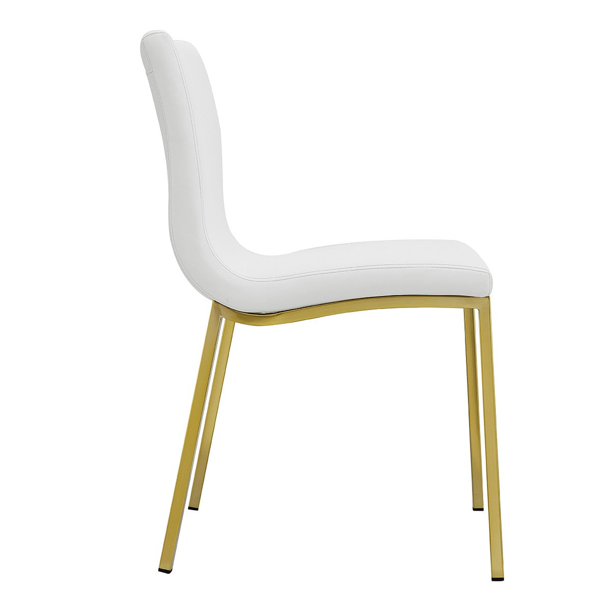 Set of Two White and Gold Upholstered Leather Dining Side Chairs-Dining Chairs-DECOROLALA