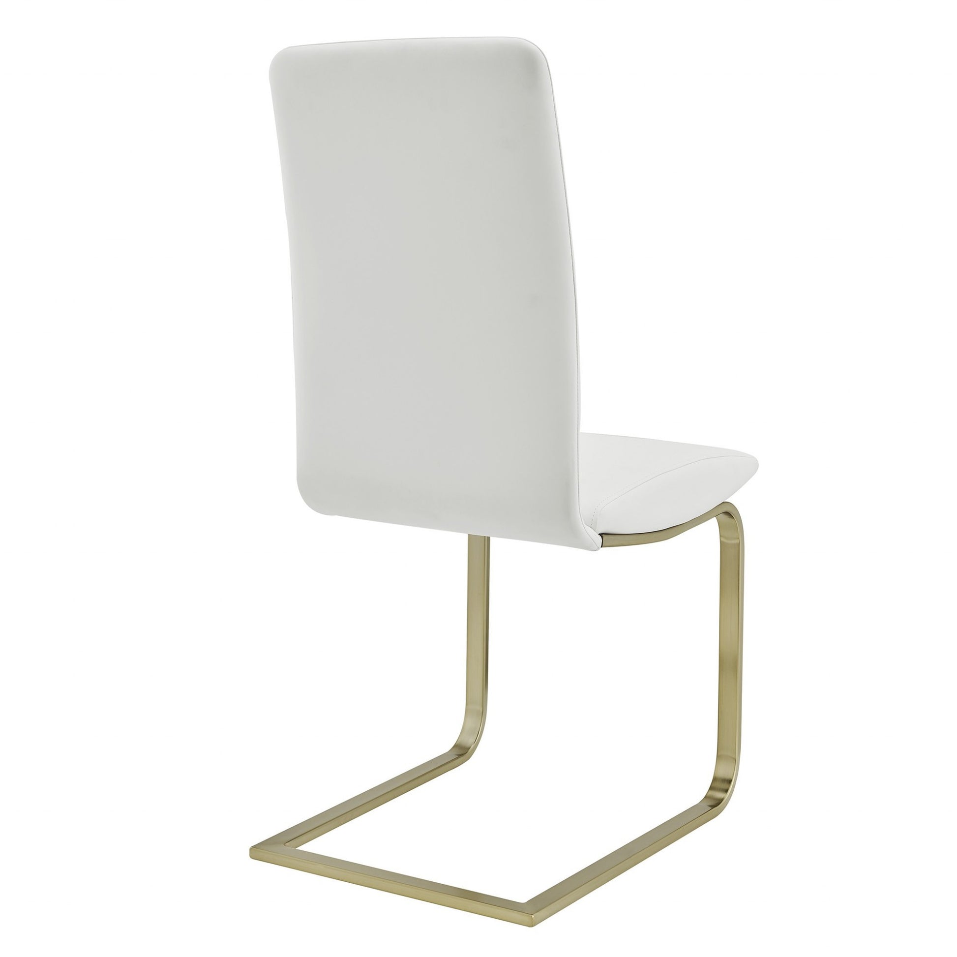 Set of Two White and Gold Upholstered Leather Dining Side Chairs-Dining Chairs-DECOROLALA