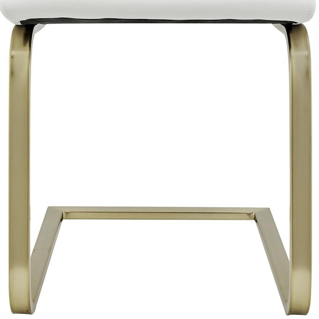 Set of Two White and Gold Upholstered Leather Dining Side Chairs-Dining Chairs-DECOROLALA