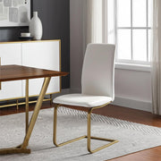 Set of Two White and Gold Upholstered Leather Dining Side Chairs-Dining Chairs-DECOROLALA