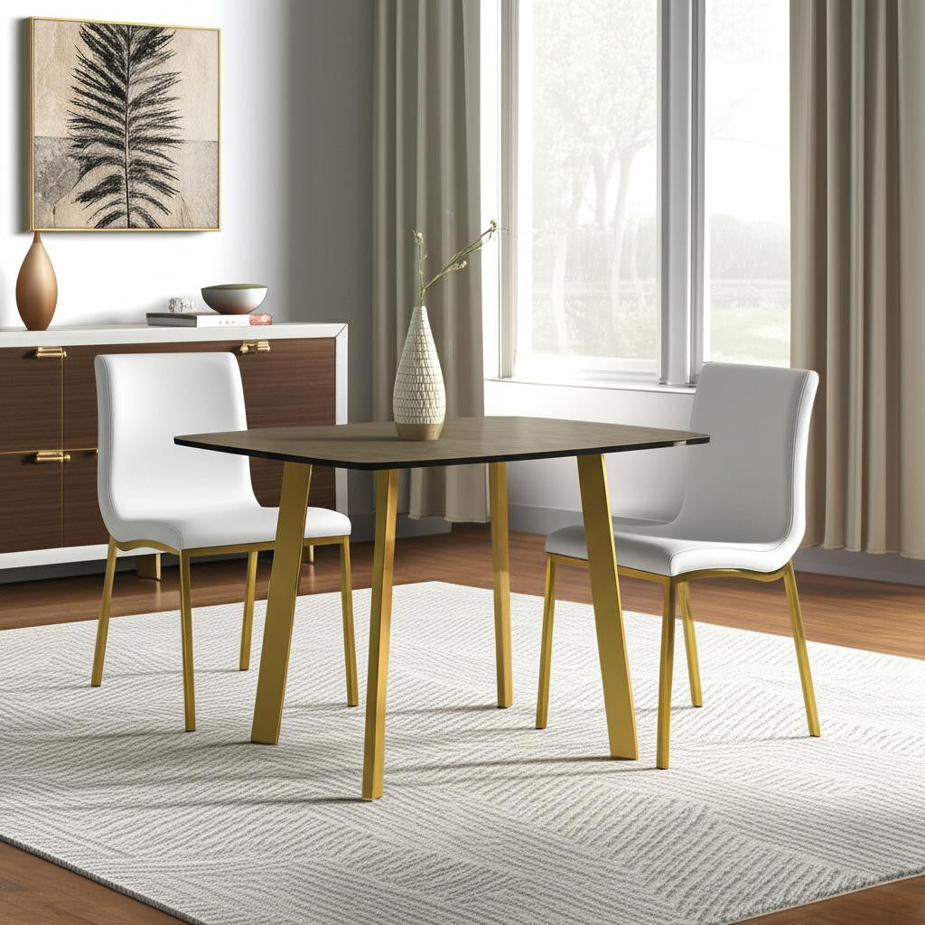 Set of Two White and Gold Upholstered Leather Dining Side Chairs-Dining Chairs-DECOROLALA