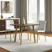 Set of Two White and Gold Upholstered Leather Dining Side Chairs-Dining Chairs-DECOROLALA