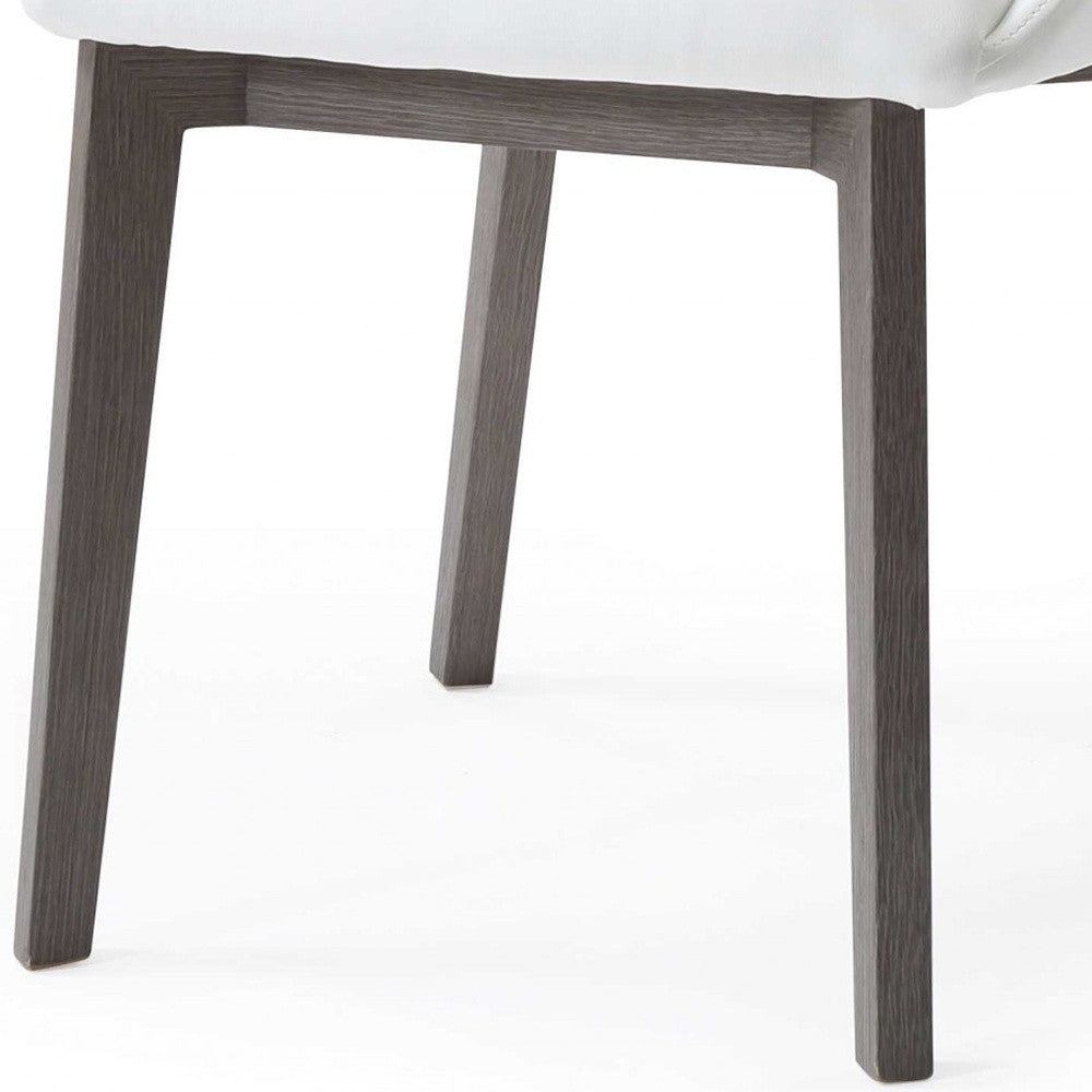 Set of Two White and Gray Upholstered Faux Leather Dining Side Chairs-Dining Chairs-DECOROLALA