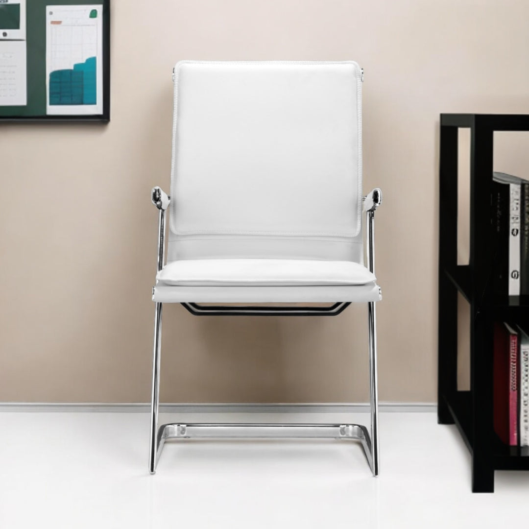 Set of Two White and Silver Faux Leather Conference Office Chair-Office Chairs-DECOROLALA
