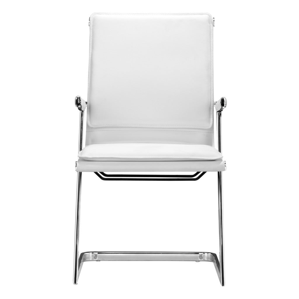 Set of Two White and Silver Faux Leather Conference Office Chair-Office Chairs-DECOROLALA
