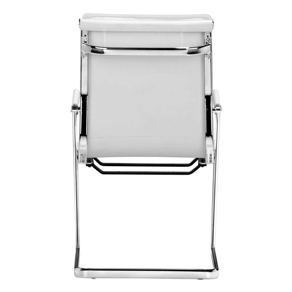 Set of Two White and Silver Faux Leather Conference Office Chair-Office Chairs-DECOROLALA