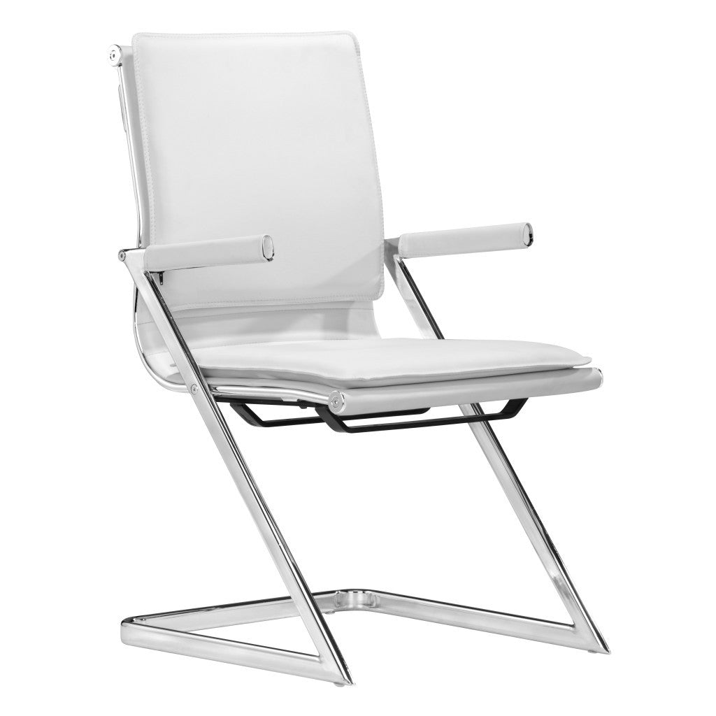 Set of Two White and Silver Faux Leather Conference Office Chair-Office Chairs-DECOROLALA