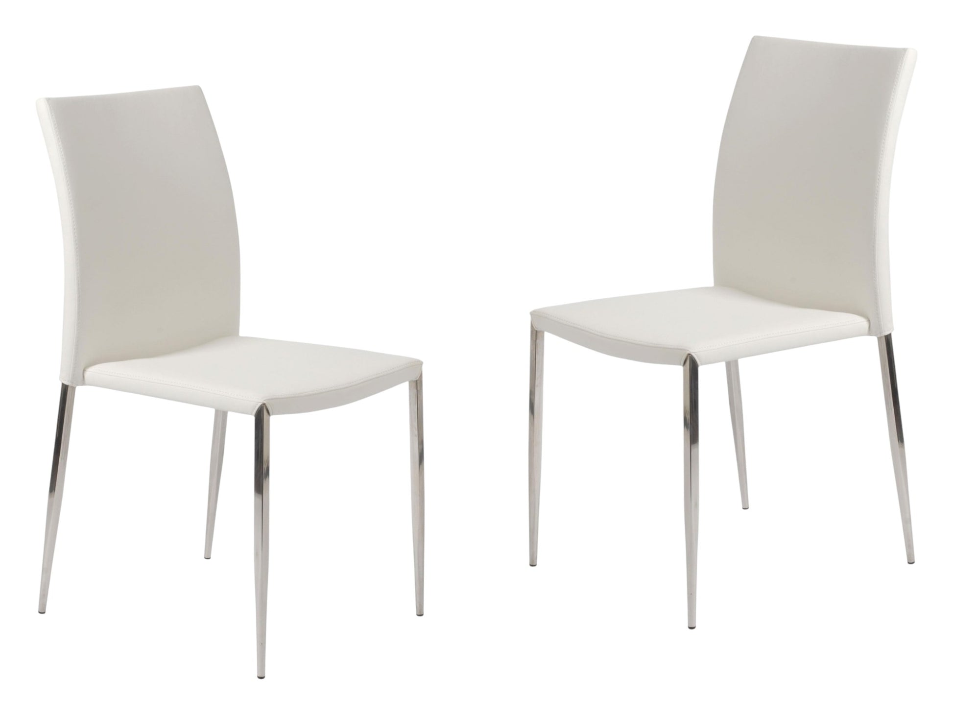 Set of Two White and Silver Upholstered Faux Leather Dining Side Chairs-Dining Chairs-DECOROLALA