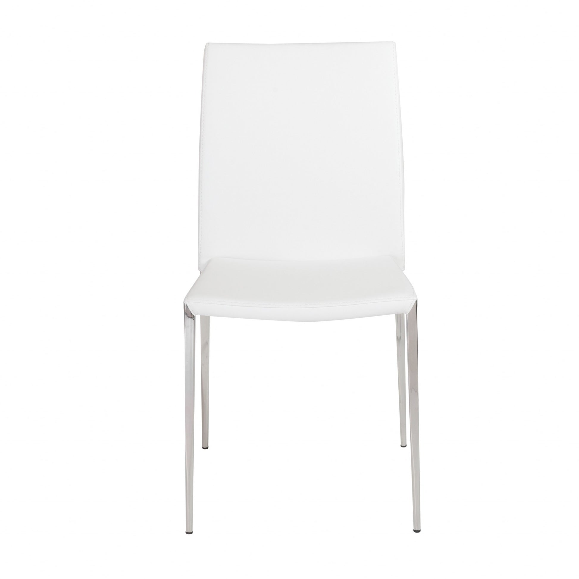 Set of Two White and Silver Upholstered Faux Leather Dining Side Chairs-Dining Chairs-DECOROLALA