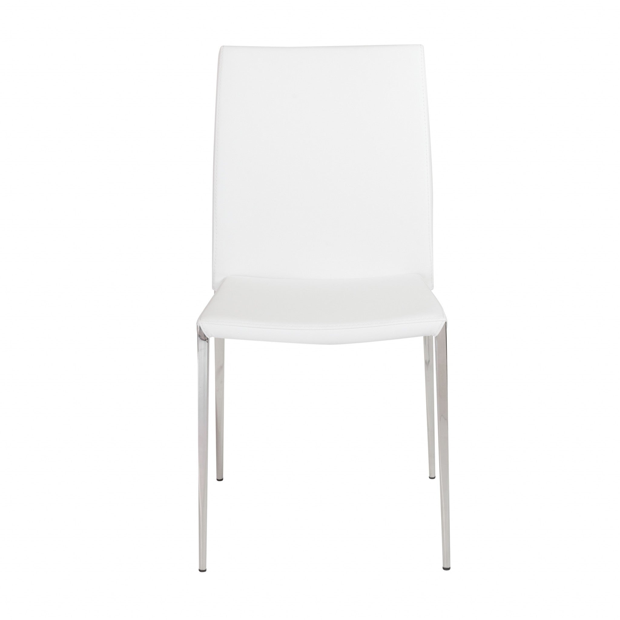Set of Two White and Silver Upholstered Faux Leather Dining Side Chairs-Dining Chairs-DECOROLALA