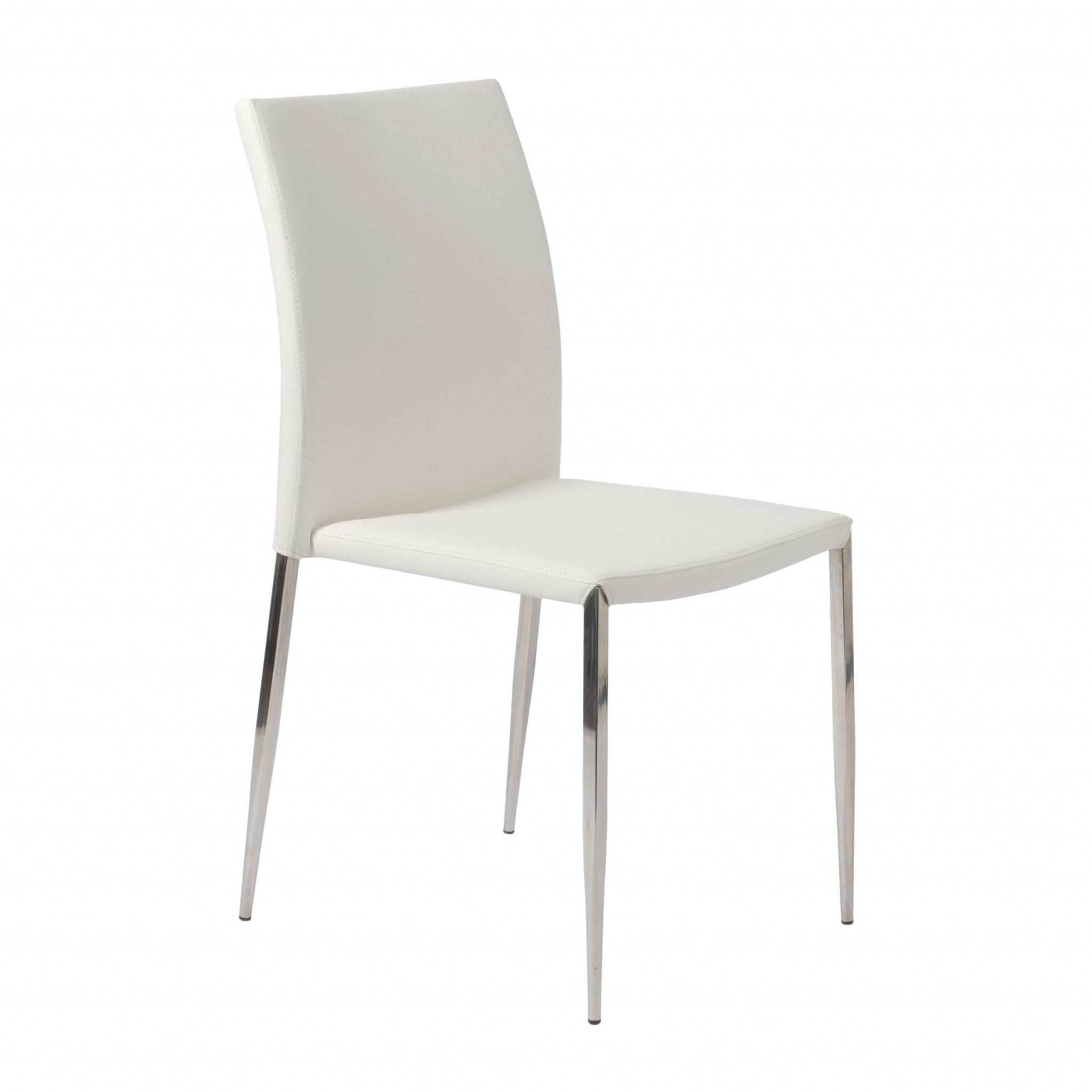 Set of Two White and Silver Upholstered Faux Leather Dining Side Chairs-Dining Chairs-DECOROLALA