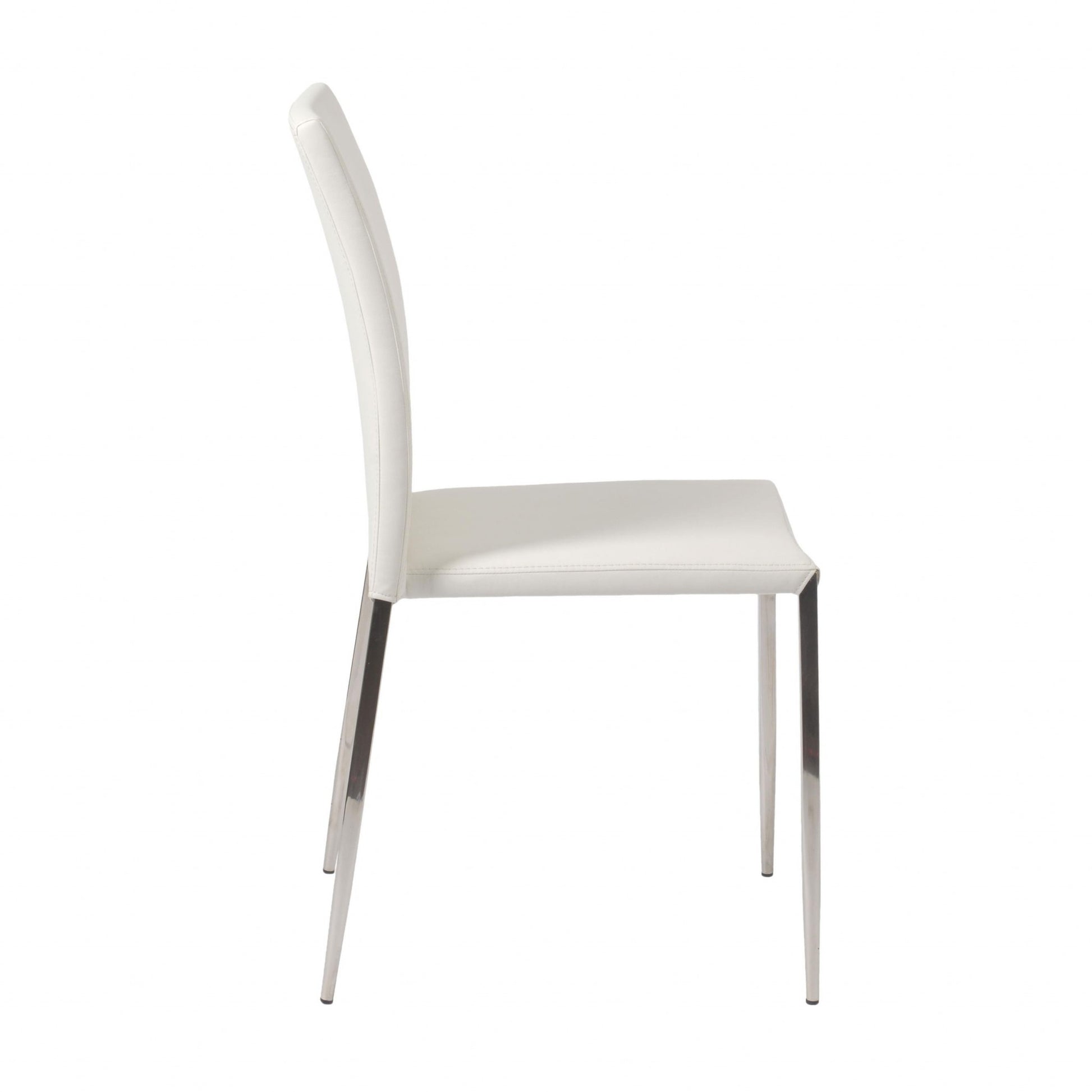 Set of Two White and Silver Upholstered Faux Leather Dining Side Chairs-Dining Chairs-DECOROLALA