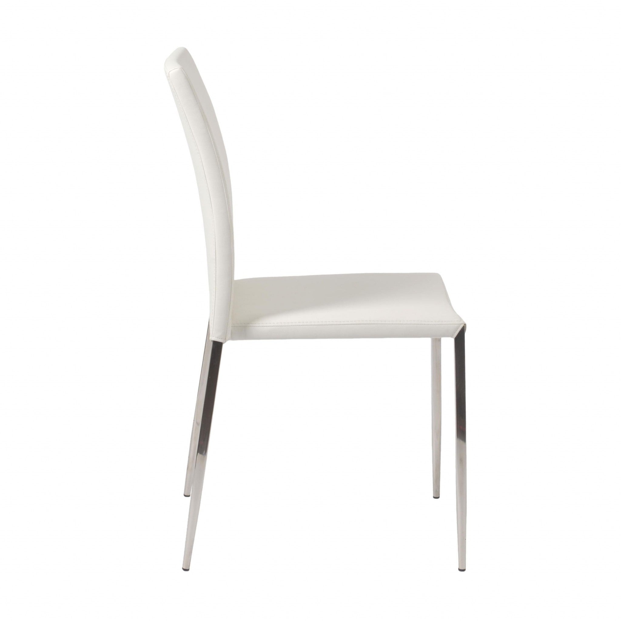 Set of Two White and Silver Upholstered Faux Leather Dining Side Chairs-Dining Chairs-DECOROLALA