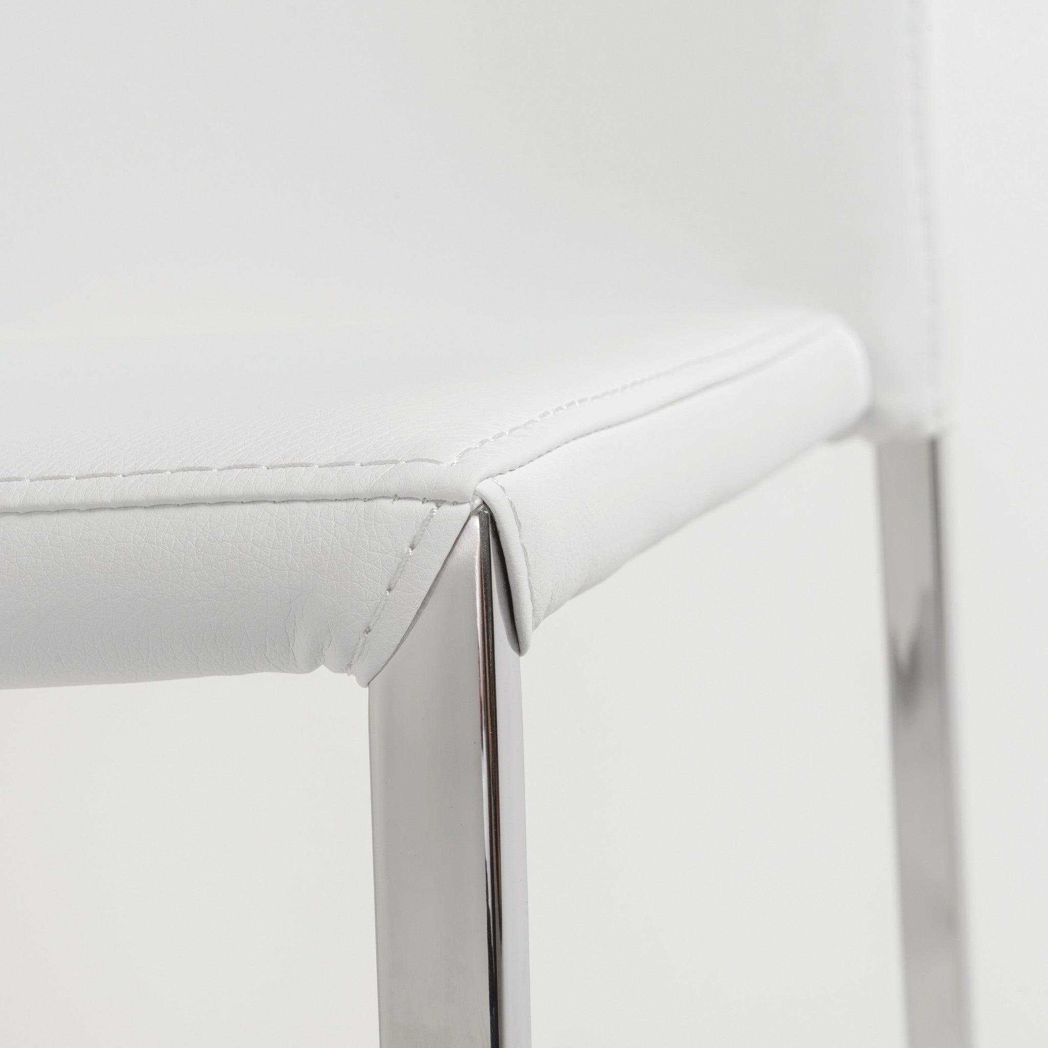 Set of Two White and Silver Upholstered Faux Leather Dining Side Chairs-Dining Chairs-DECOROLALA