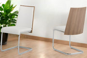 Set of Two White and Silver Upholstered Faux Leather Dining Side Chairs-Dining Chairs-DECOROLALA