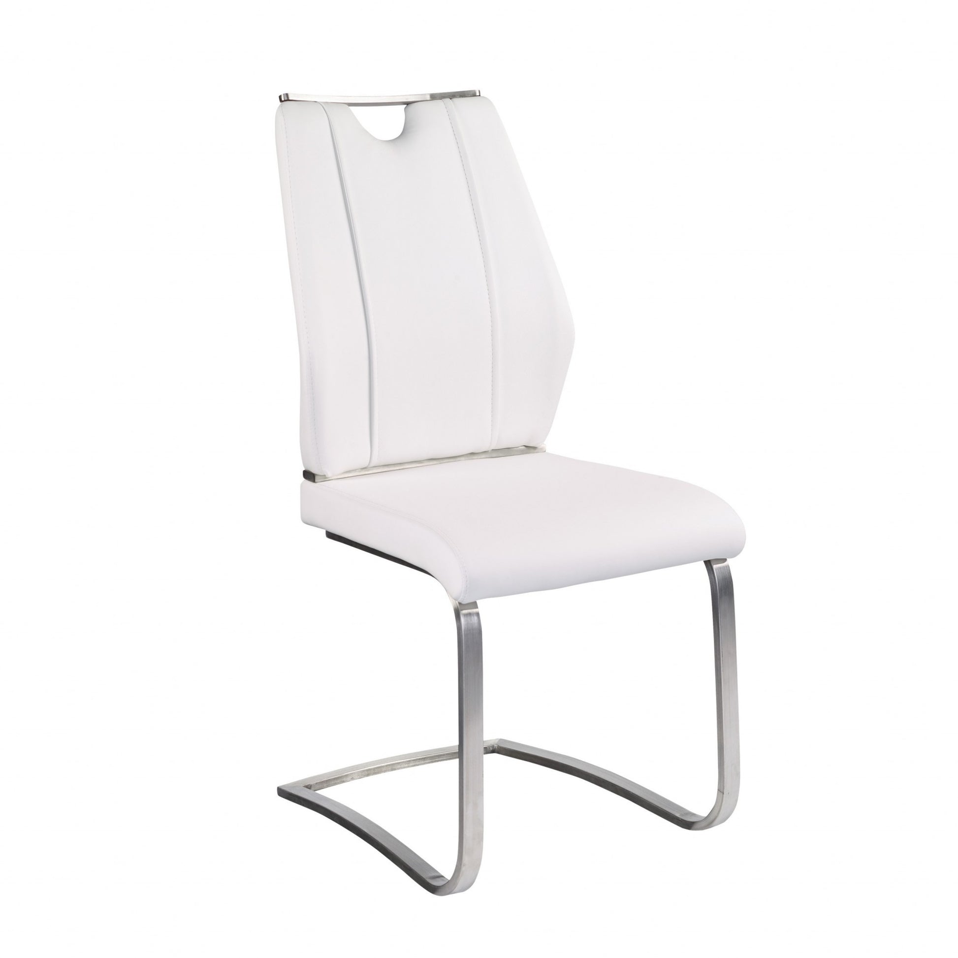 Set of Two White and Silver Upholstered Leather Dining Side Chairs-Dining Chairs-DECOROLALA
