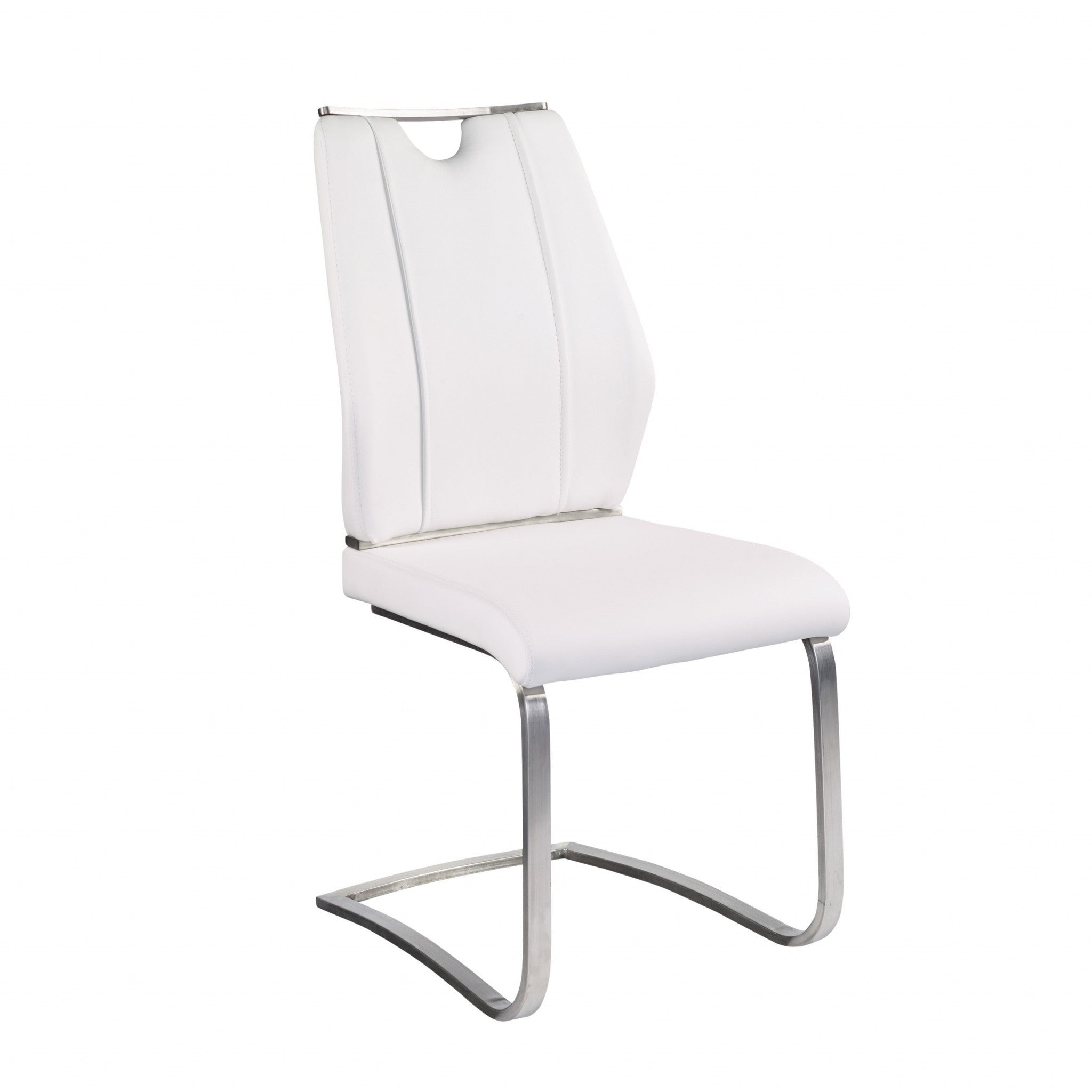 Set of Two White and Silver Upholstered Leather Dining Side Chairs-Dining Chairs-DECOROLALA