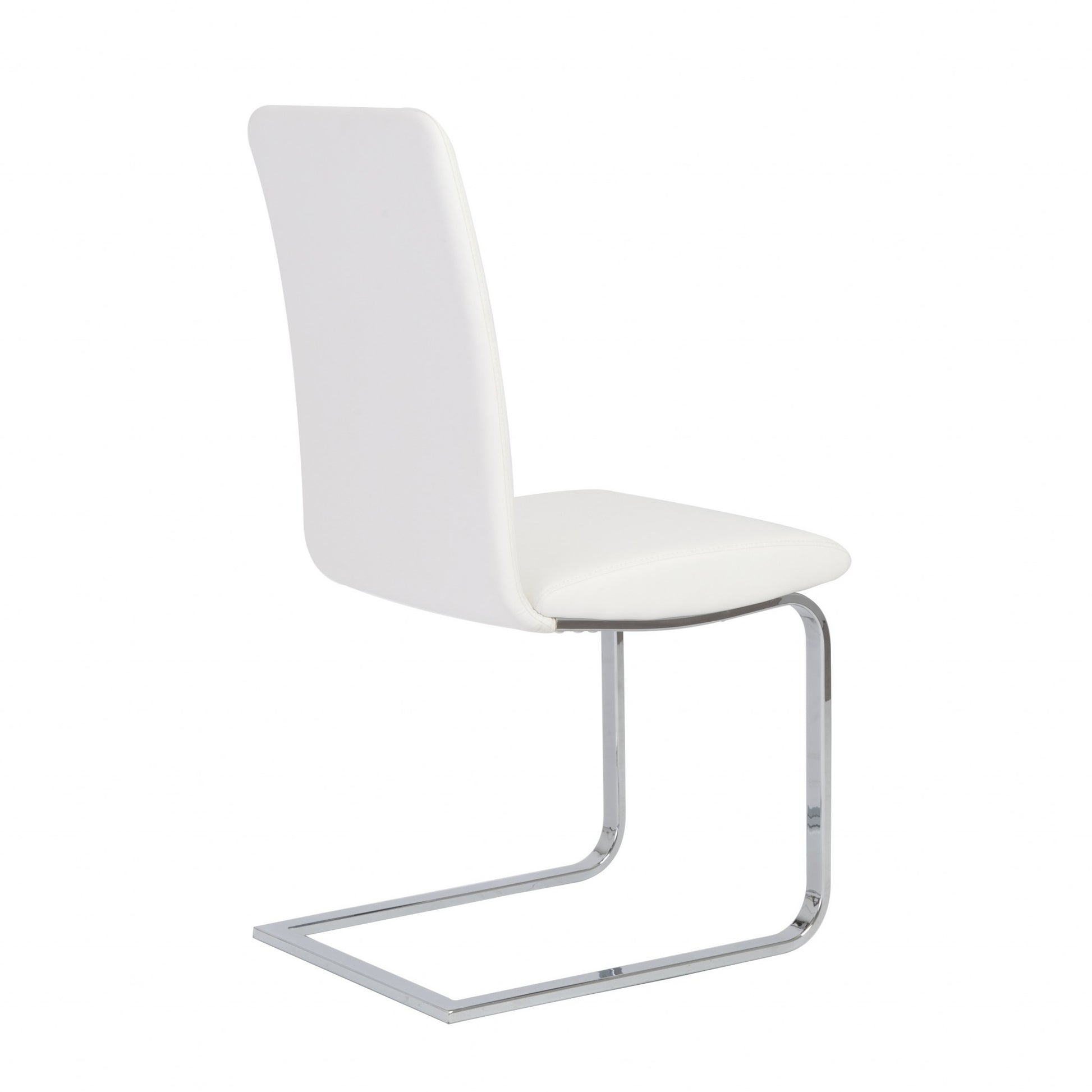 Set of Two White and Silver Upholstered Leather Dining Side Chairs-Dining Chairs-DECOROLALA