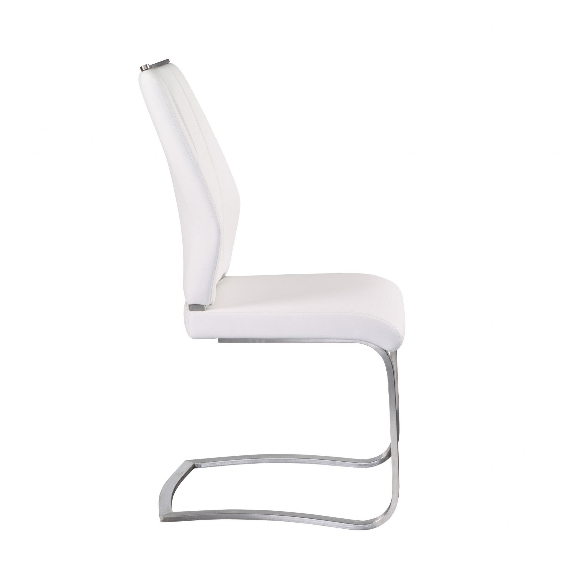 Set of Two White and Silver Upholstered Leather Dining Side Chairs-Dining Chairs-DECOROLALA