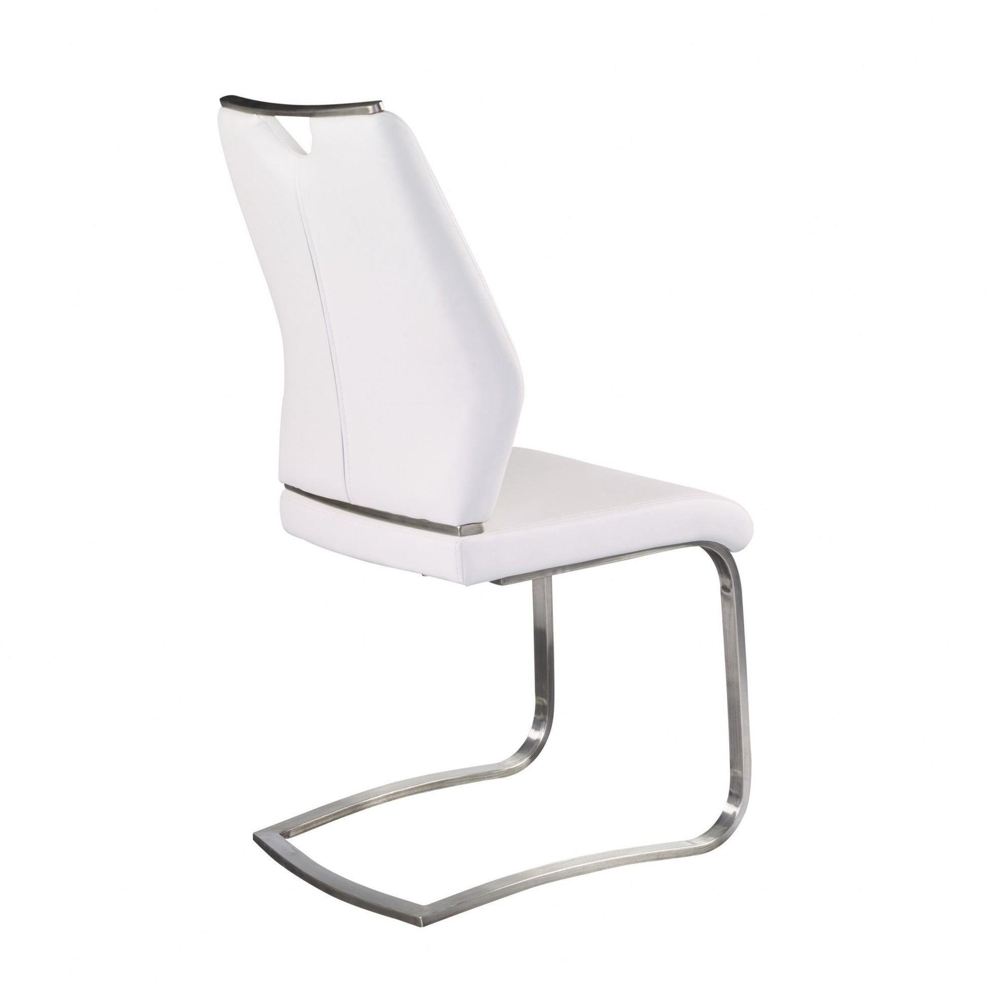 Set of Two White and Silver Upholstered Leather Dining Side Chairs-Dining Chairs-DECOROLALA