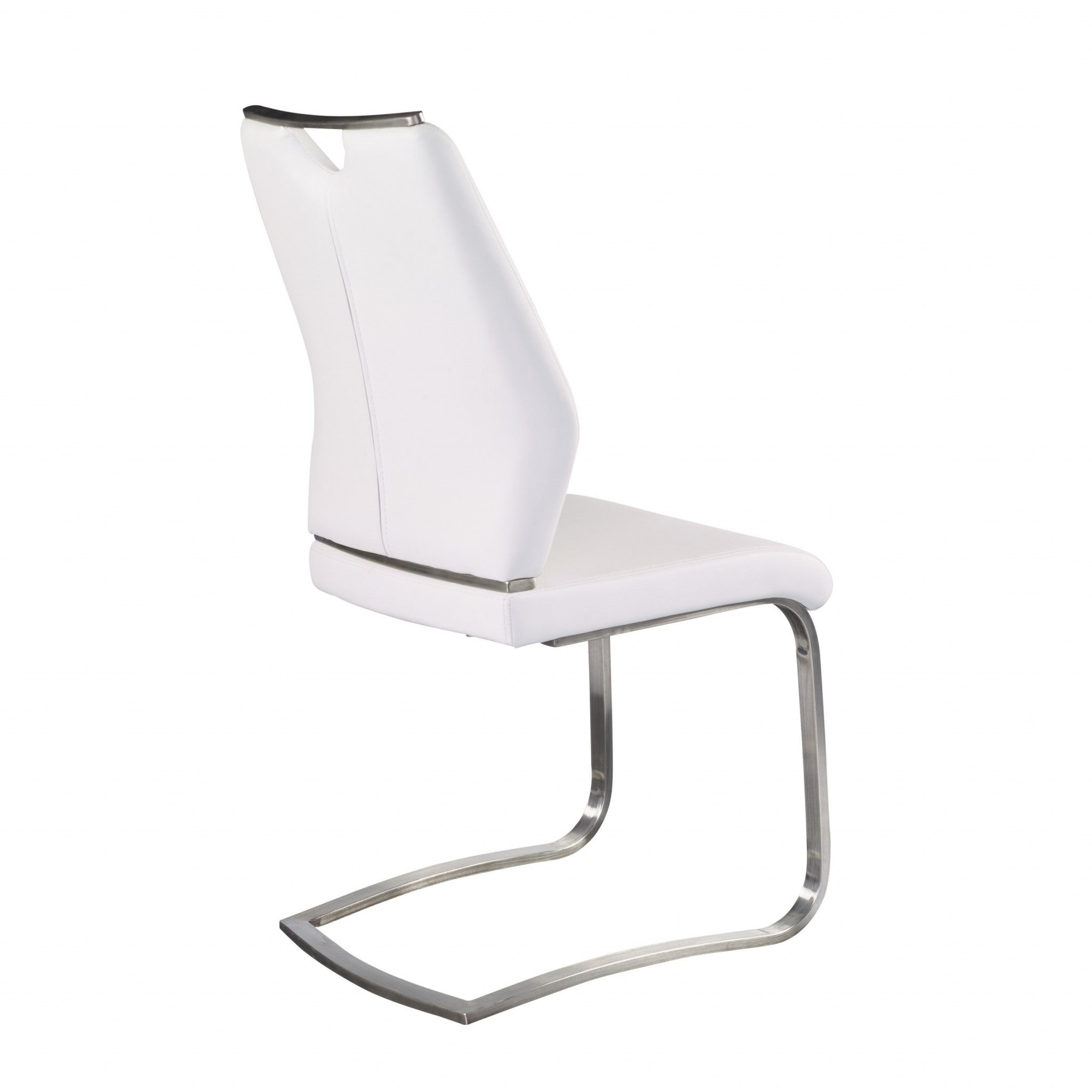 Set of Two White and Silver Upholstered Leather Dining Side Chairs-Dining Chairs-DECOROLALA
