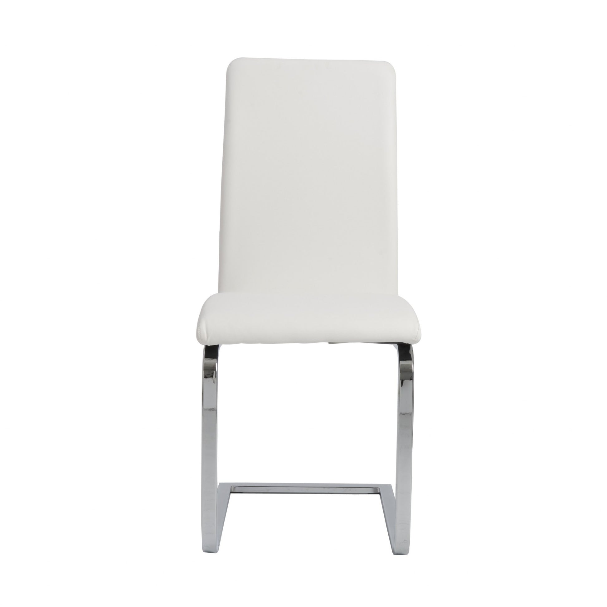 Set of Two White and Silver Upholstered Leather Dining Side Chairs-Dining Chairs-DECOROLALA