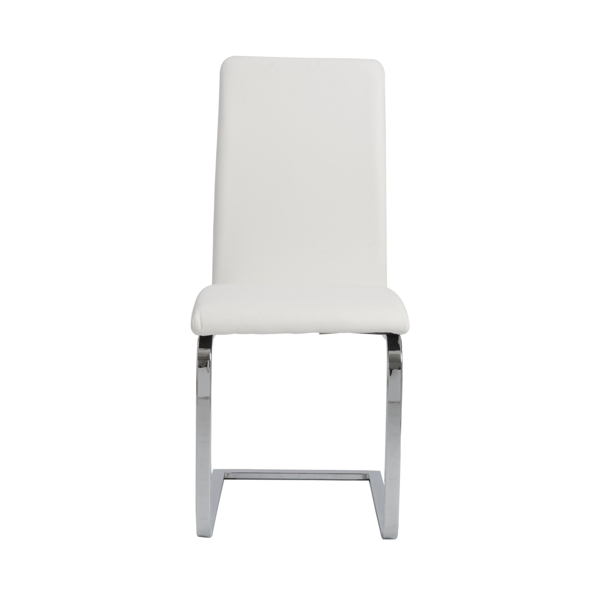 Set of Two White and Silver Upholstered Leather Dining Side Chairs-Dining Chairs-DECOROLALA