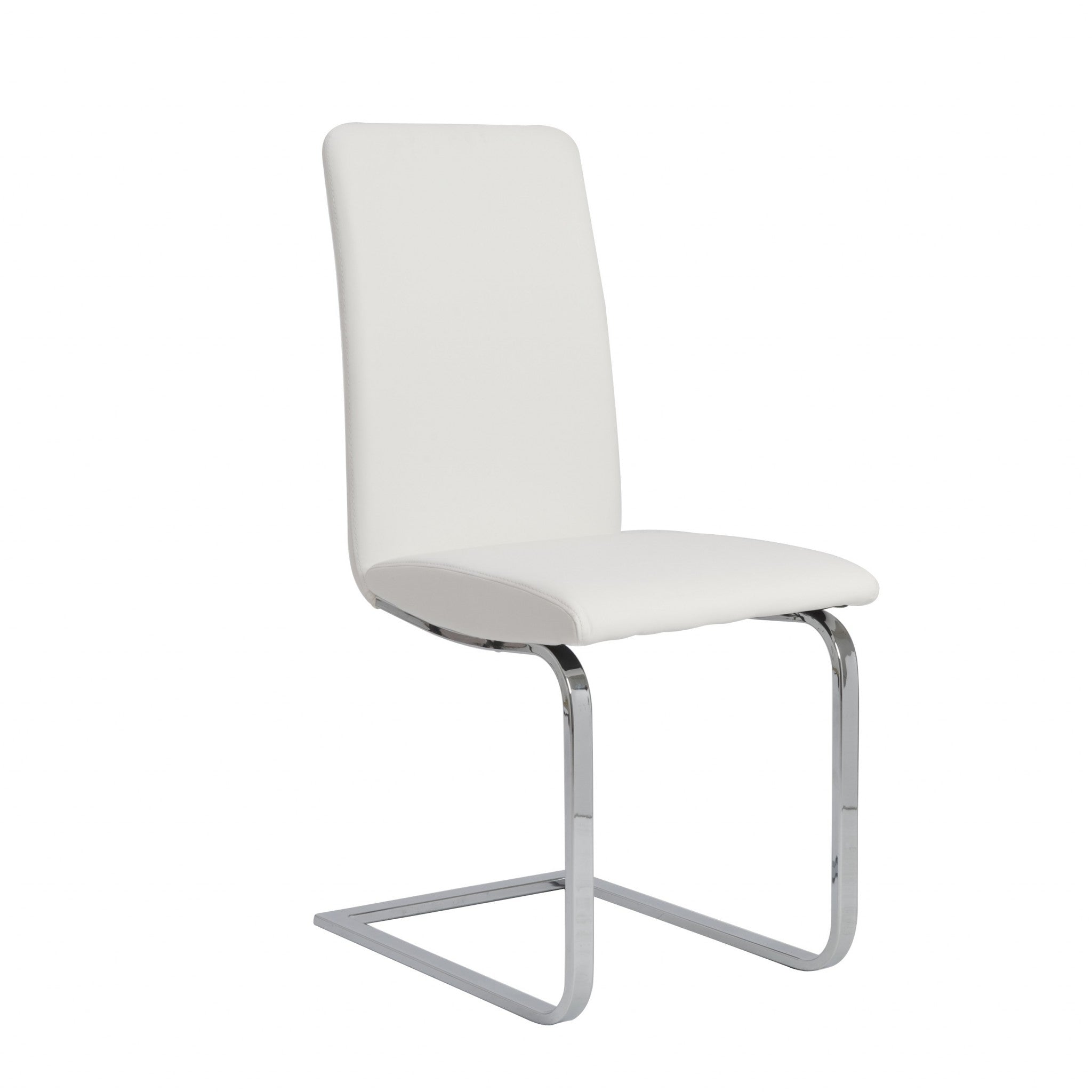 Set of Two White and Silver Upholstered Leather Dining Side Chairs-Dining Chairs-DECOROLALA
