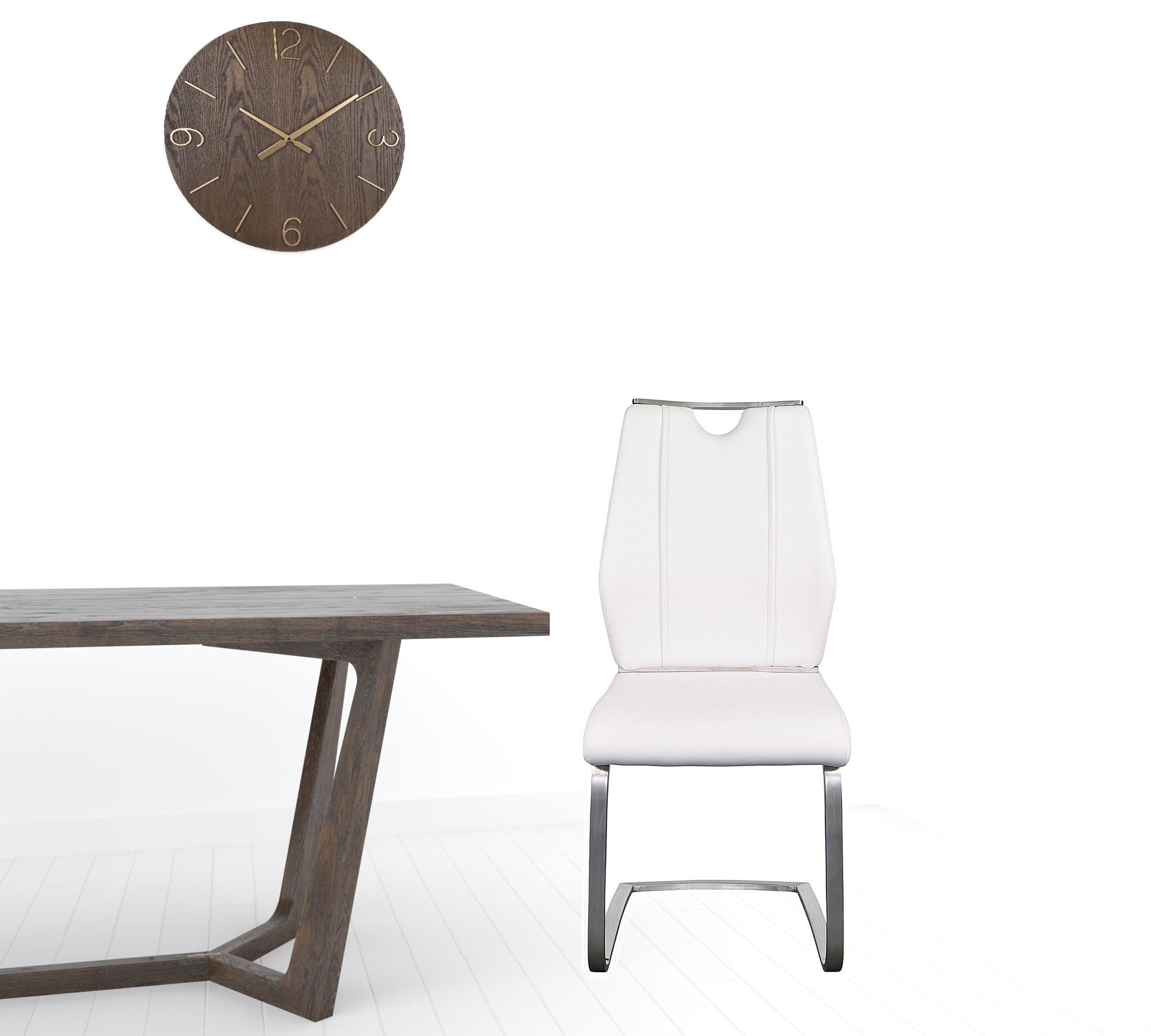 Set of Two White and Silver Upholstered Leather Dining Side Chairs-Dining Chairs-DECOROLALA