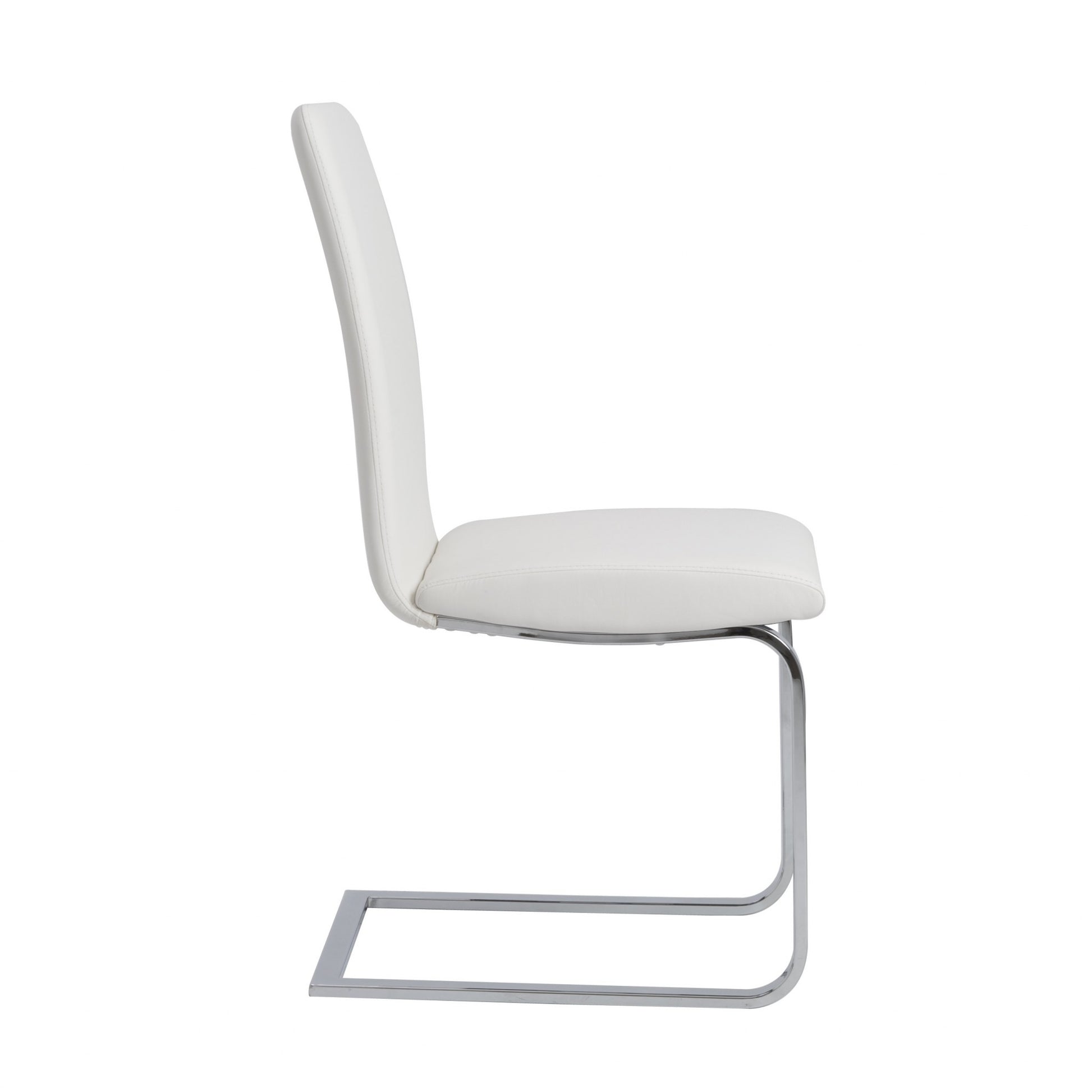 Set of Two White and Silver Upholstered Leather Dining Side Chairs-Dining Chairs-DECOROLALA