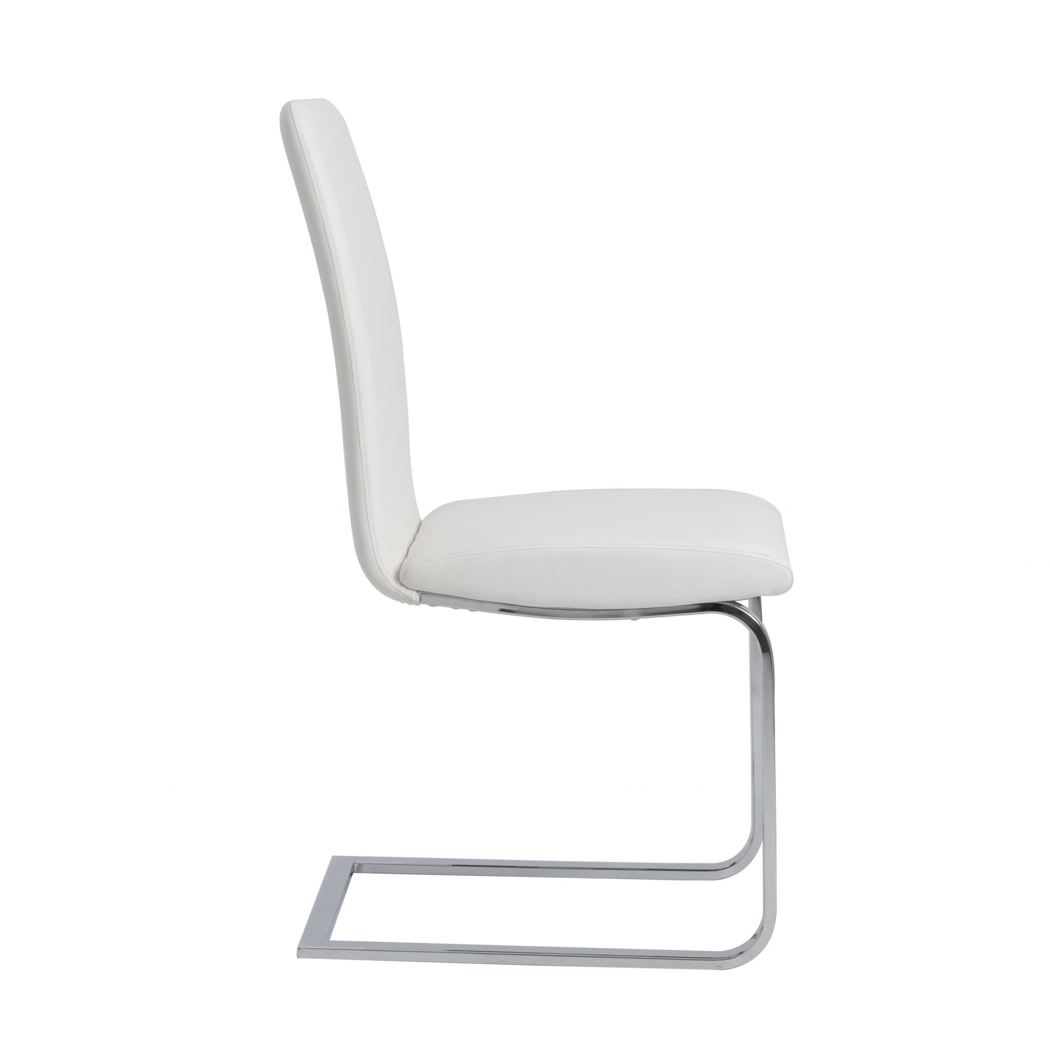 Set of Two White and Silver Upholstered Leather Dining Side Chairs-Dining Chairs-DECOROLALA