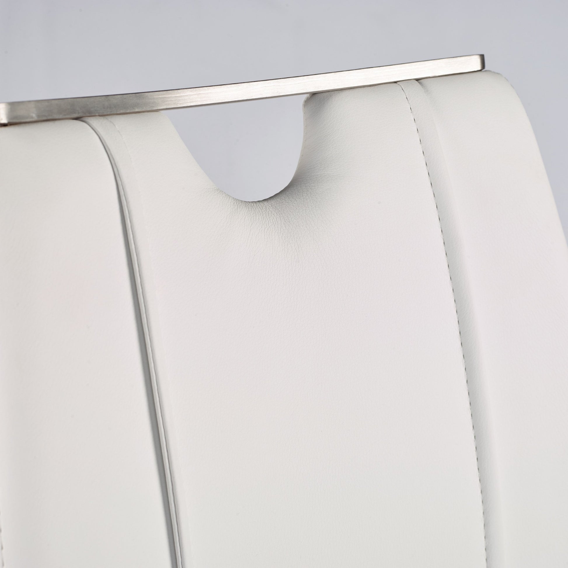 Set of Two White and Silver Upholstered Leather Dining Side Chairs-Dining Chairs-DECOROLALA