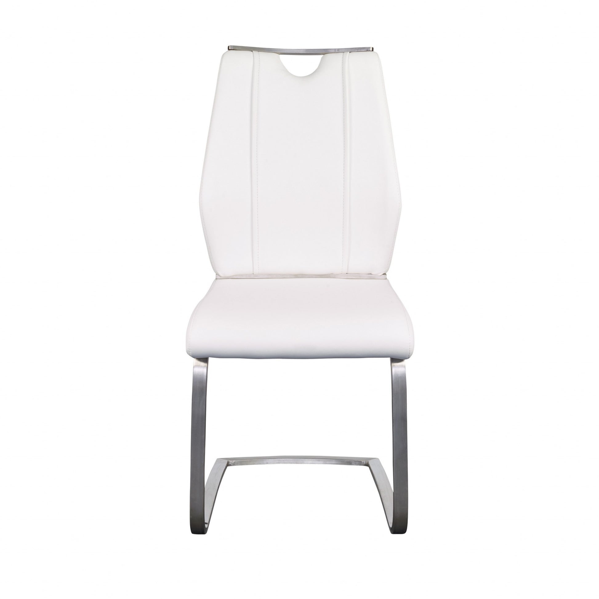 Set of Two White and Silver Upholstered Leather Dining Side Chairs-Dining Chairs-DECOROLALA