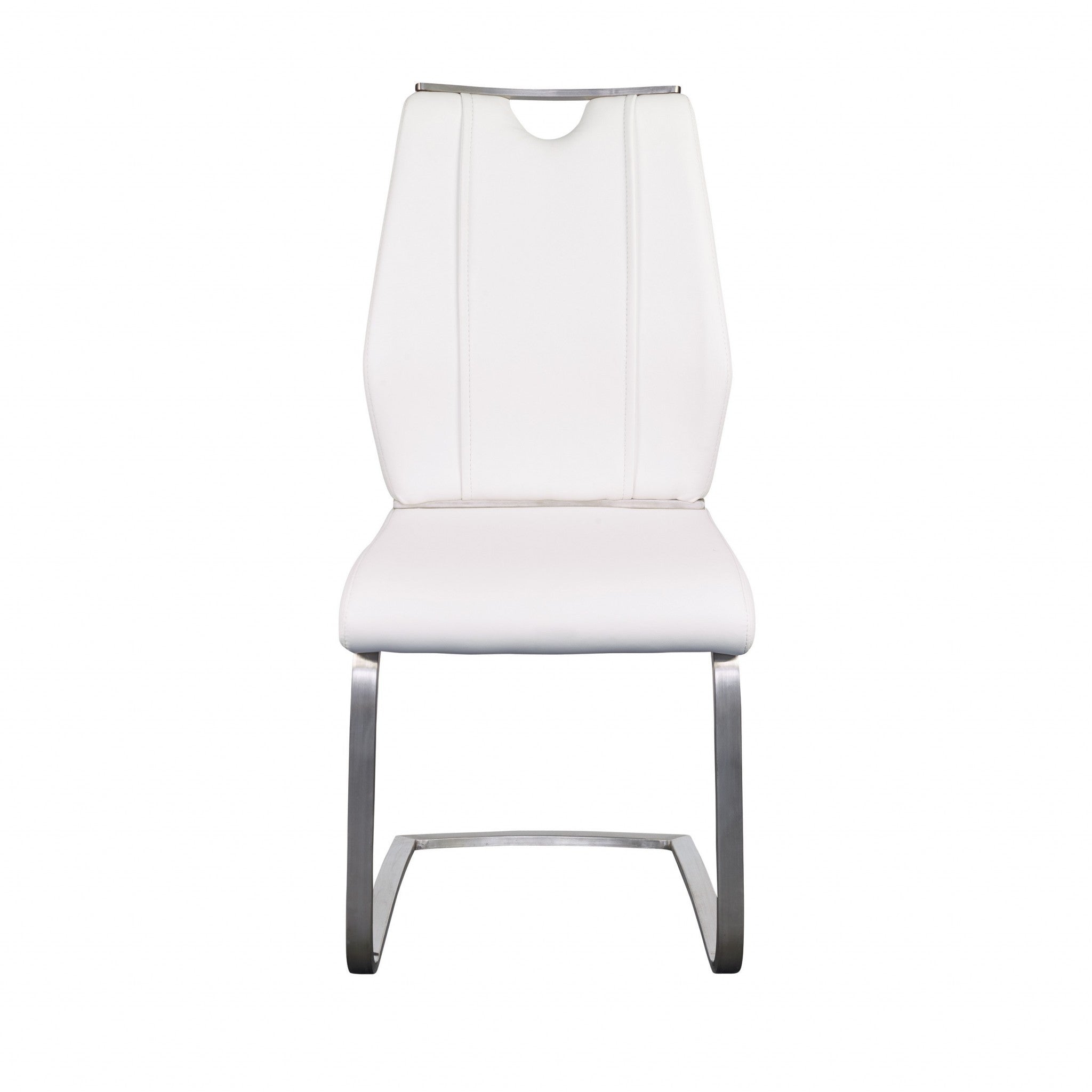 Set of Two White and Silver Upholstered Leather Dining Side Chairs-Dining Chairs-DECOROLALA