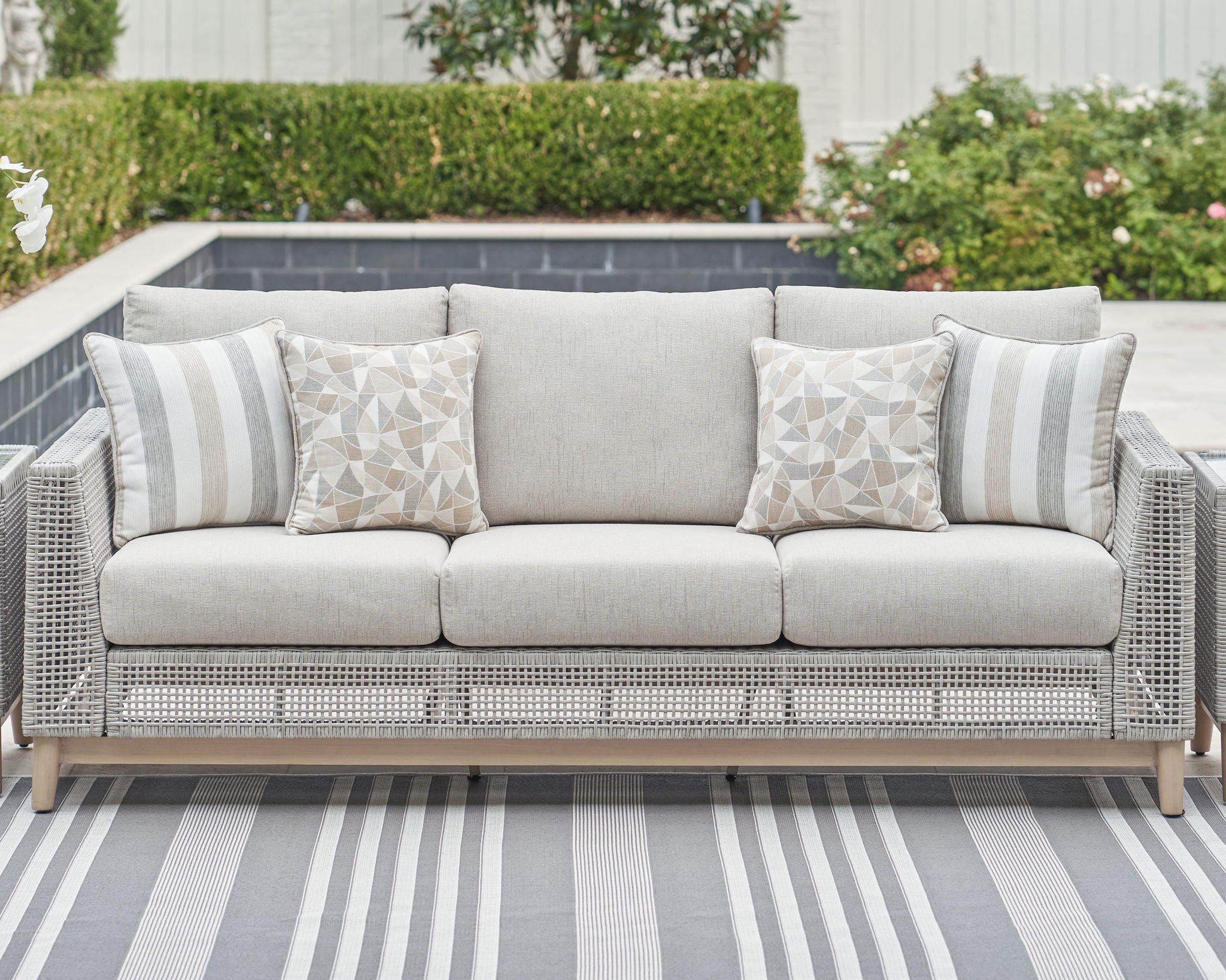 Seton Creek Outdoor Sofa - Gray Resin Wicker-Sofas-DECOROLALA
